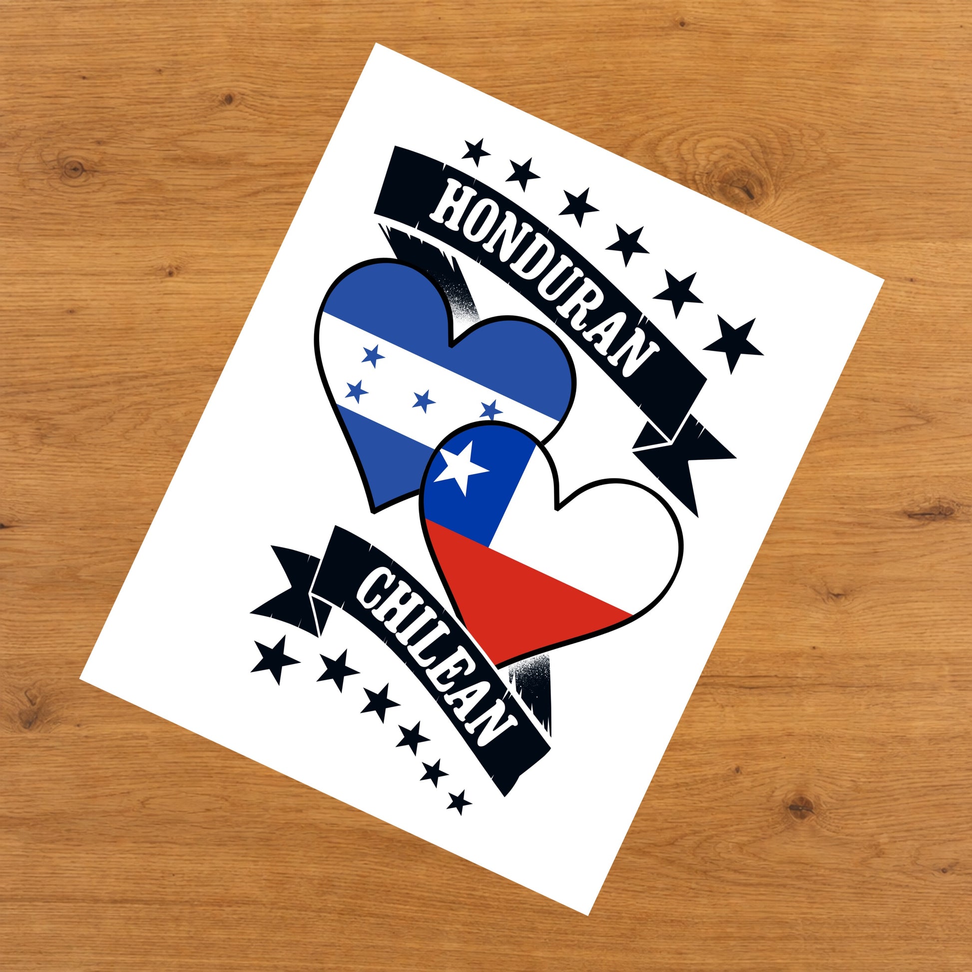 Honduran Chilean Heart Flags Honduras Chile 8"x10" Wall Art Print