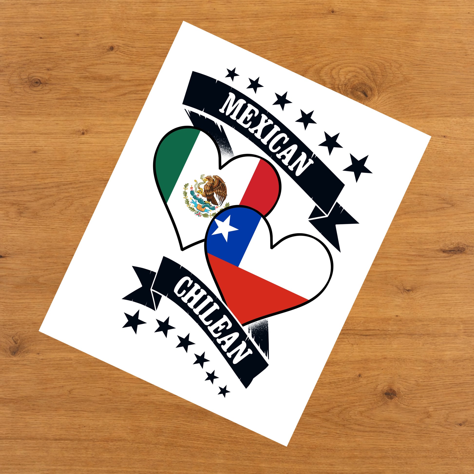 Mexican Chilean Heart Flags Mexico Chile 8"x10" Wall Art Print