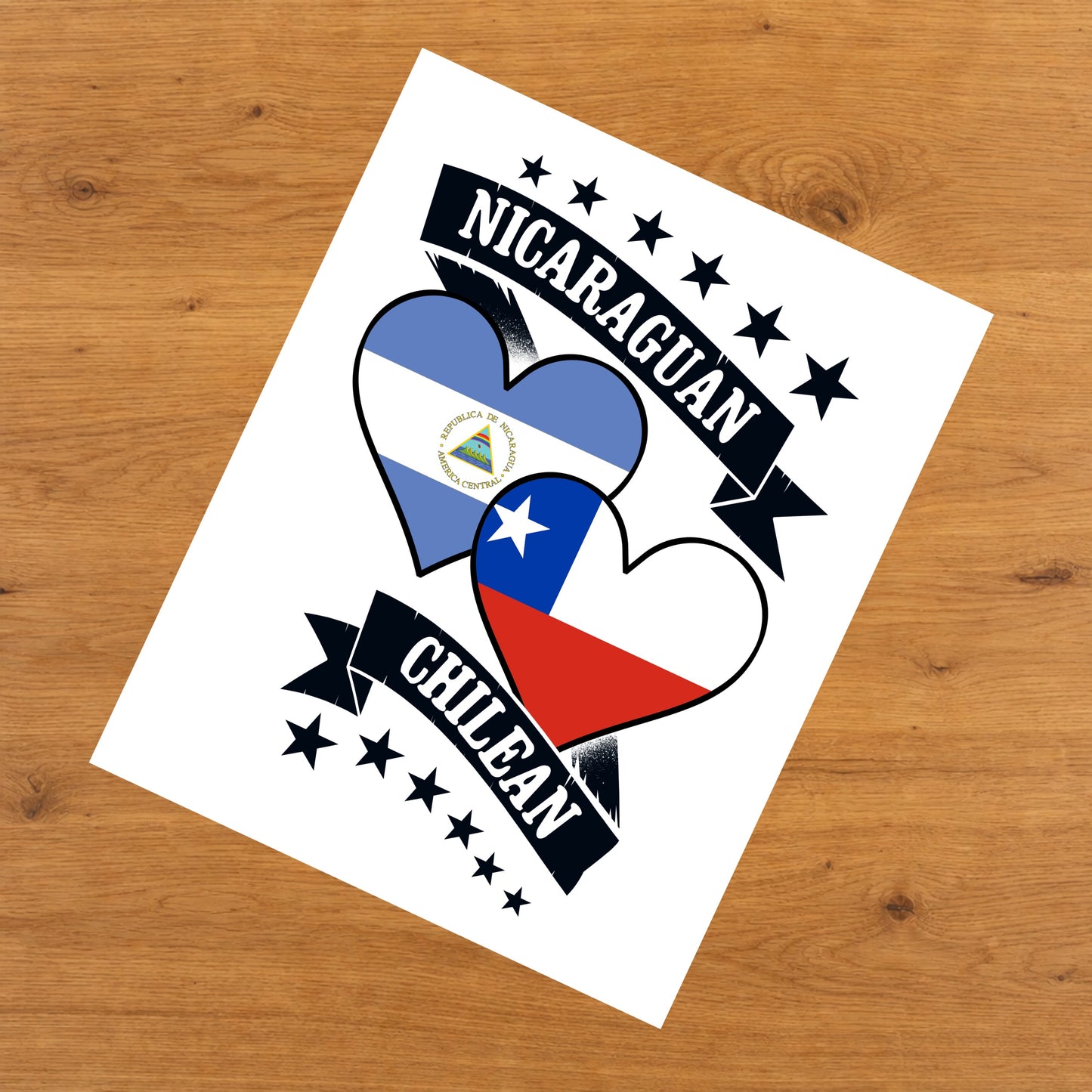 Nicaraguan Chilean Heart Flags Nicaragua Chile 8"x10" Wall Art Print