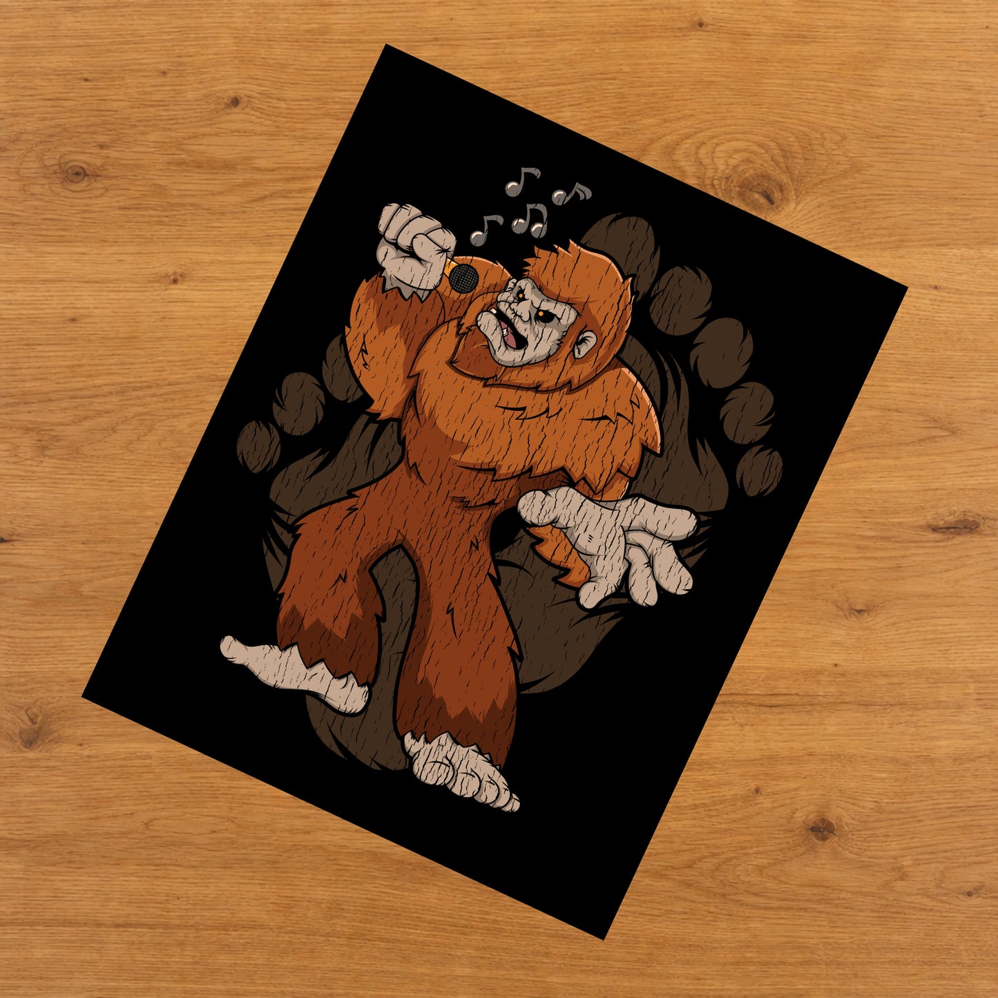 Bigfoot Karaoke Art - Sasquatch Singing 8"x10" Wall Art Print