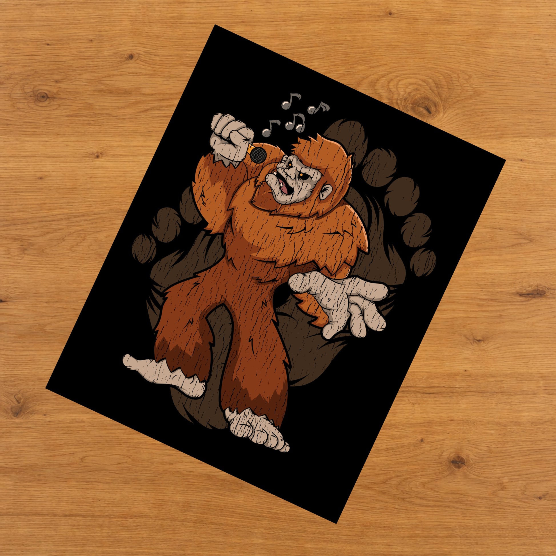 Bigfoot Karaoke Art - Sasquatch Singing 8"x10" Wall Art Print