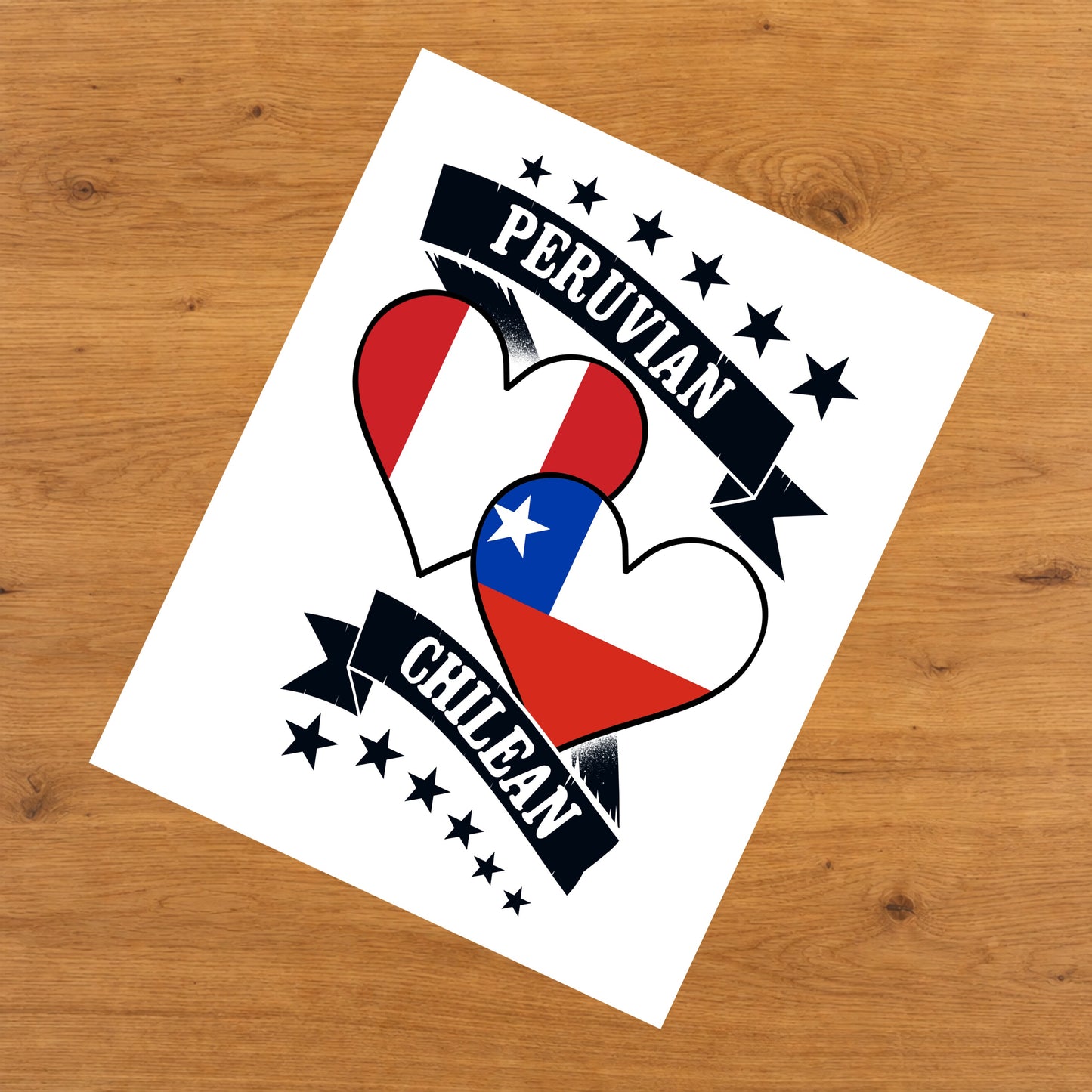 Peruvian Chilean Heart Flags Peru Chile 8"x10" Wall Art Print