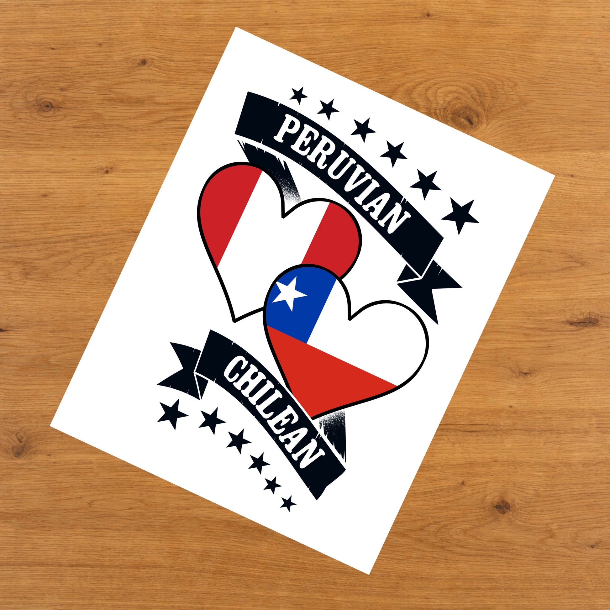 Peruvian Chilean Heart Flags Peru Chile 8"x10" Wall Art Print