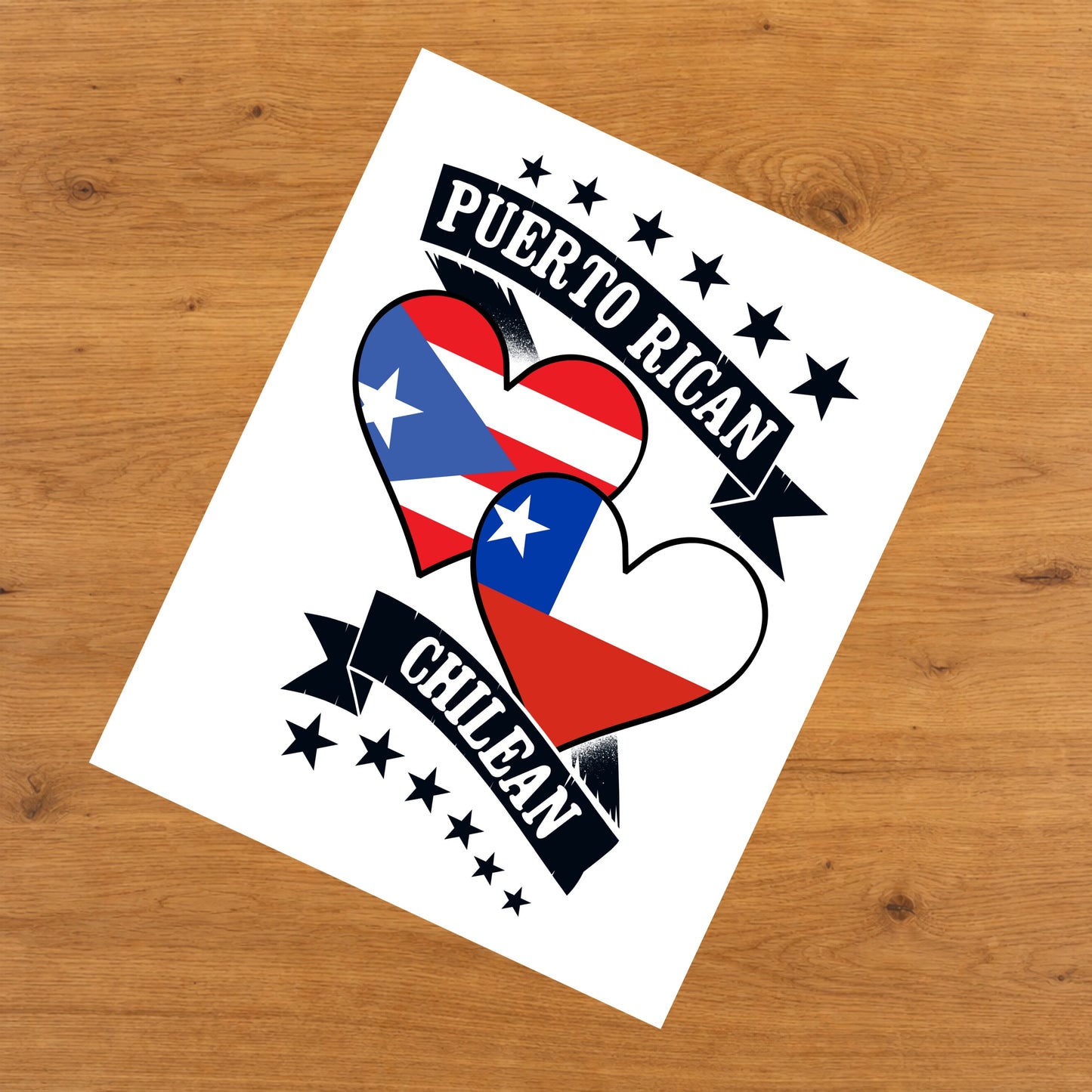 Puerto Rican Chilean Heart Flags Puerto Rico Chile 8"x10" Wall Art Print
