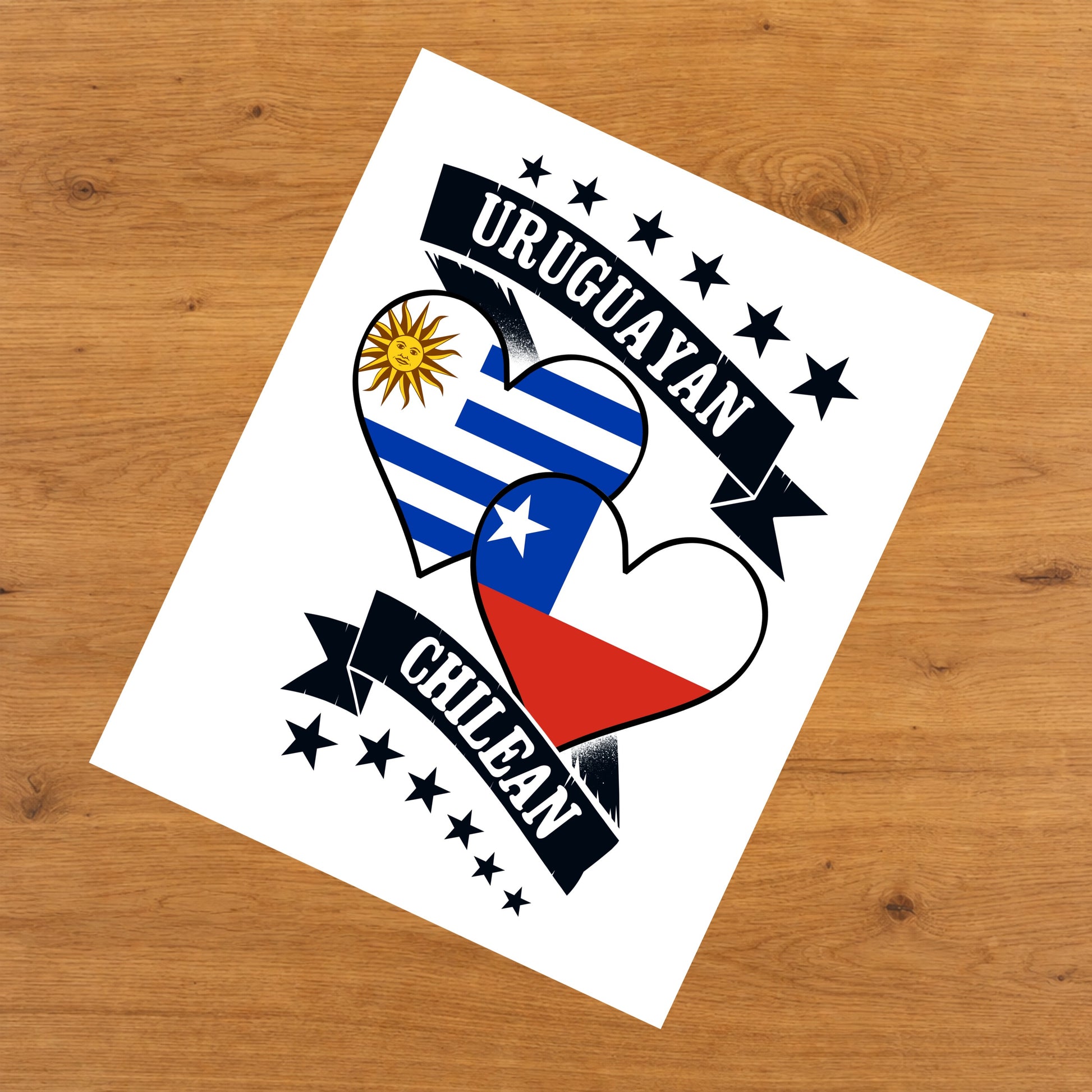 Uruguayan Chilean Heart Flags Uruguay Chile 8"x10" Wall Art Print