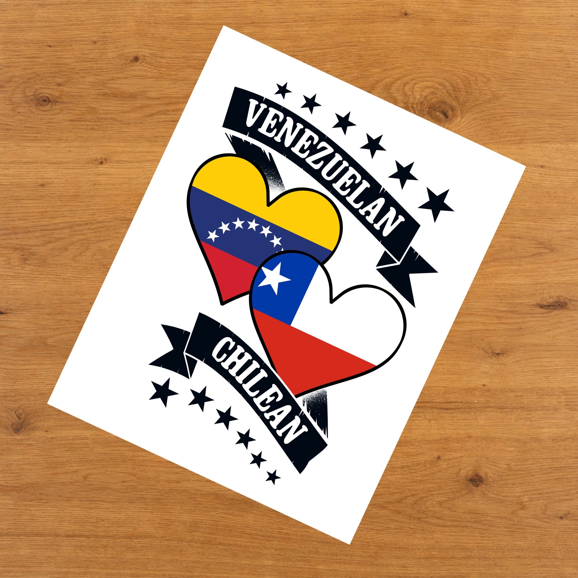 Venezuelan Chilean Heart Flags Venezuela Chile 8"x10" Wall Art Print
