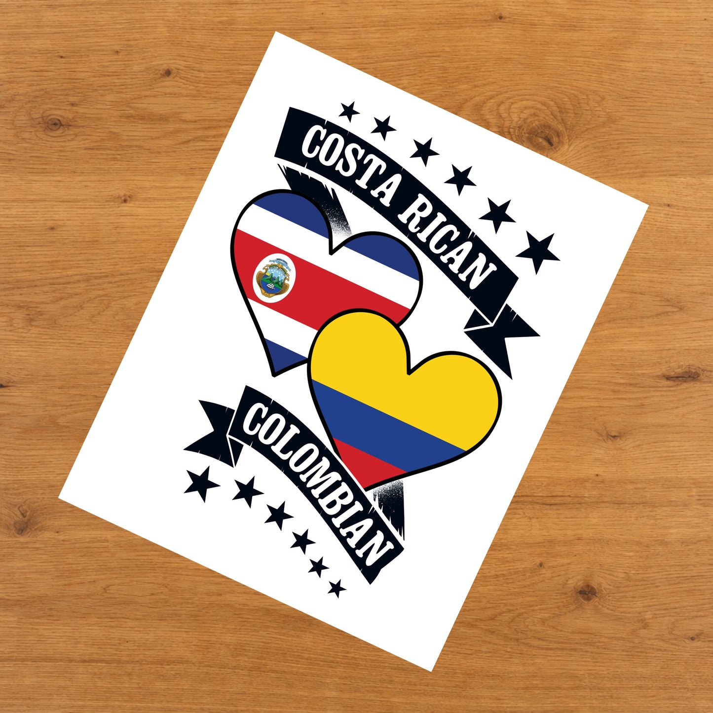 Costa Rican Colombian Heart Flags Costa Rica Colombia 8"x10" Wall Art Print