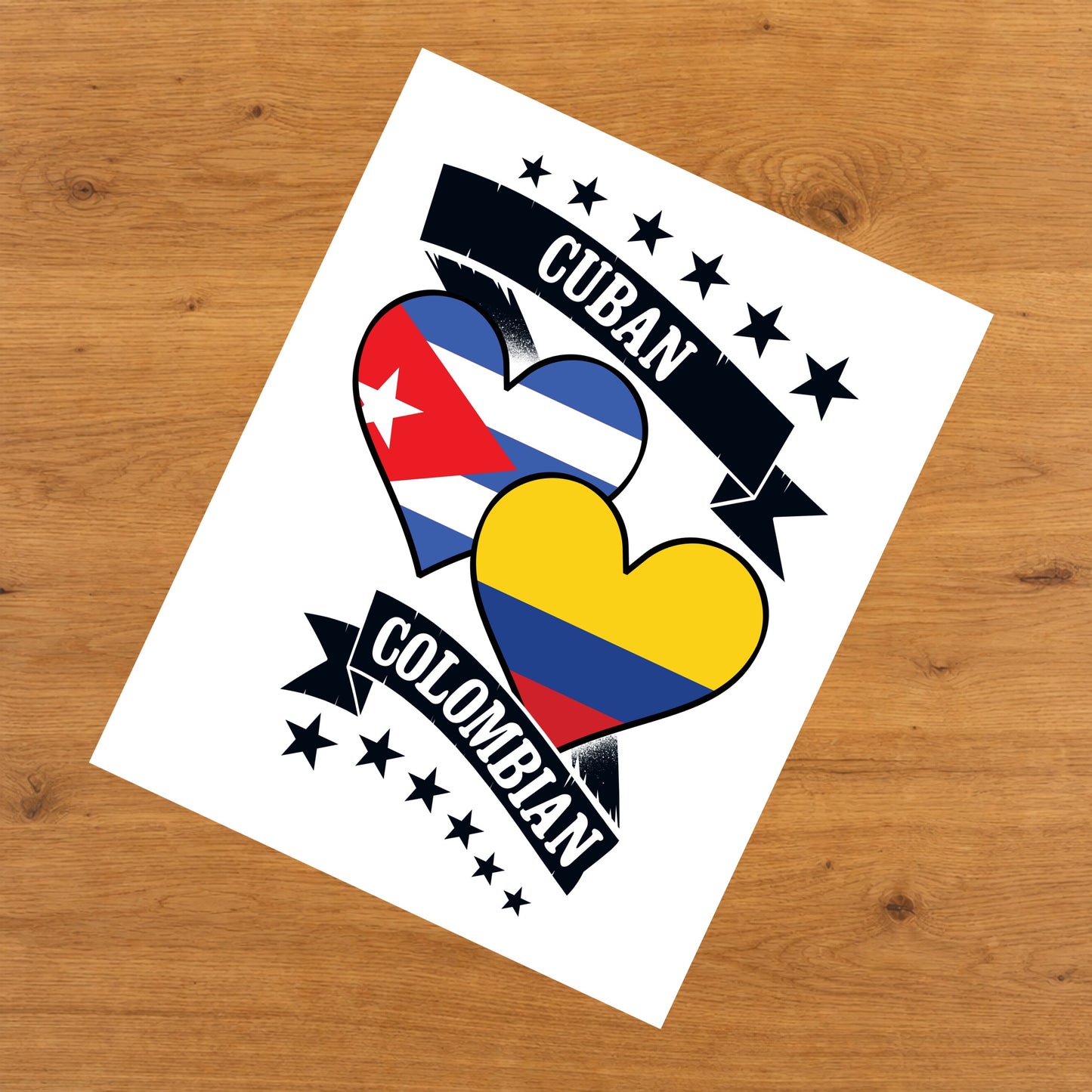 Cuban Colombian Heart Flags Cuba Colombia 8"x10" Wall Art Print
