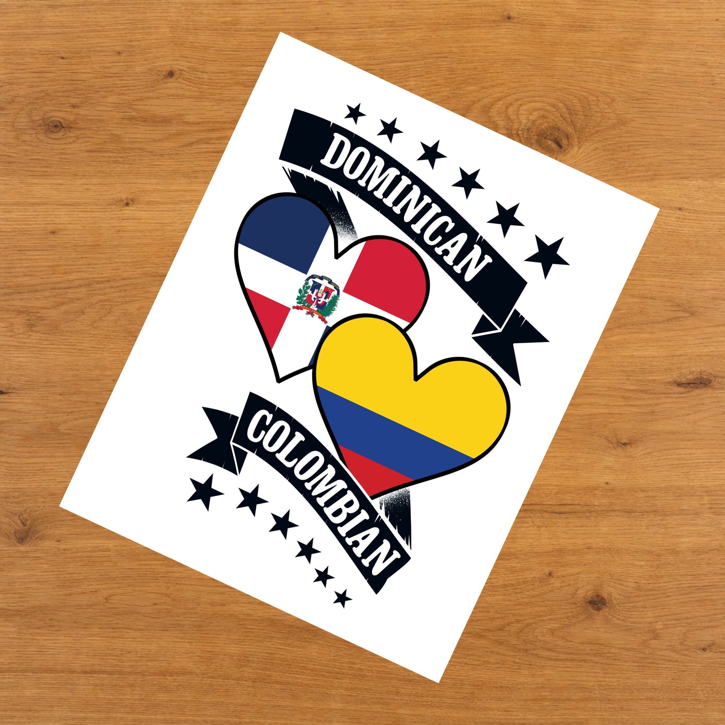 Dominican Colombian Heart Flags Dominican Republic Colombia 8"x10" Wall Art Print