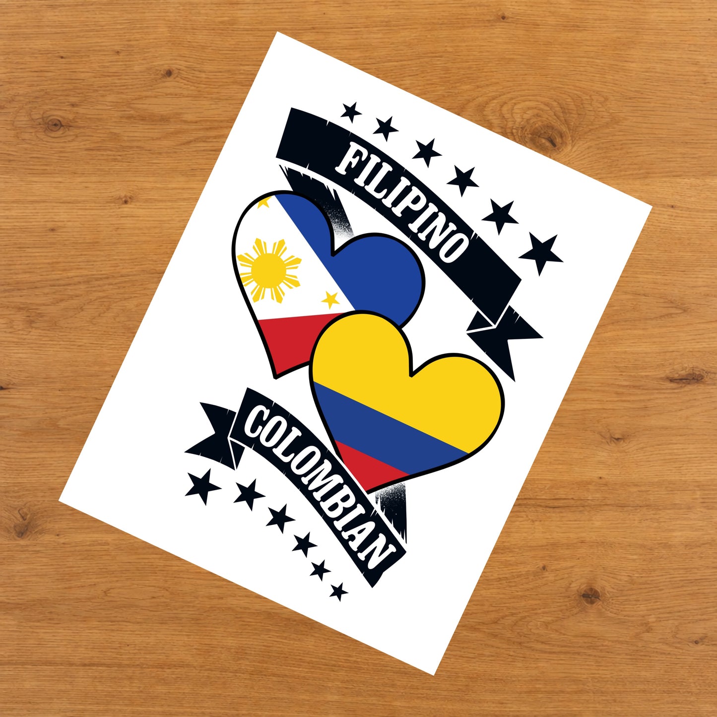 Filipino Colombian Heart Flags Philippines Colombia 8"x10" Wall Art Print