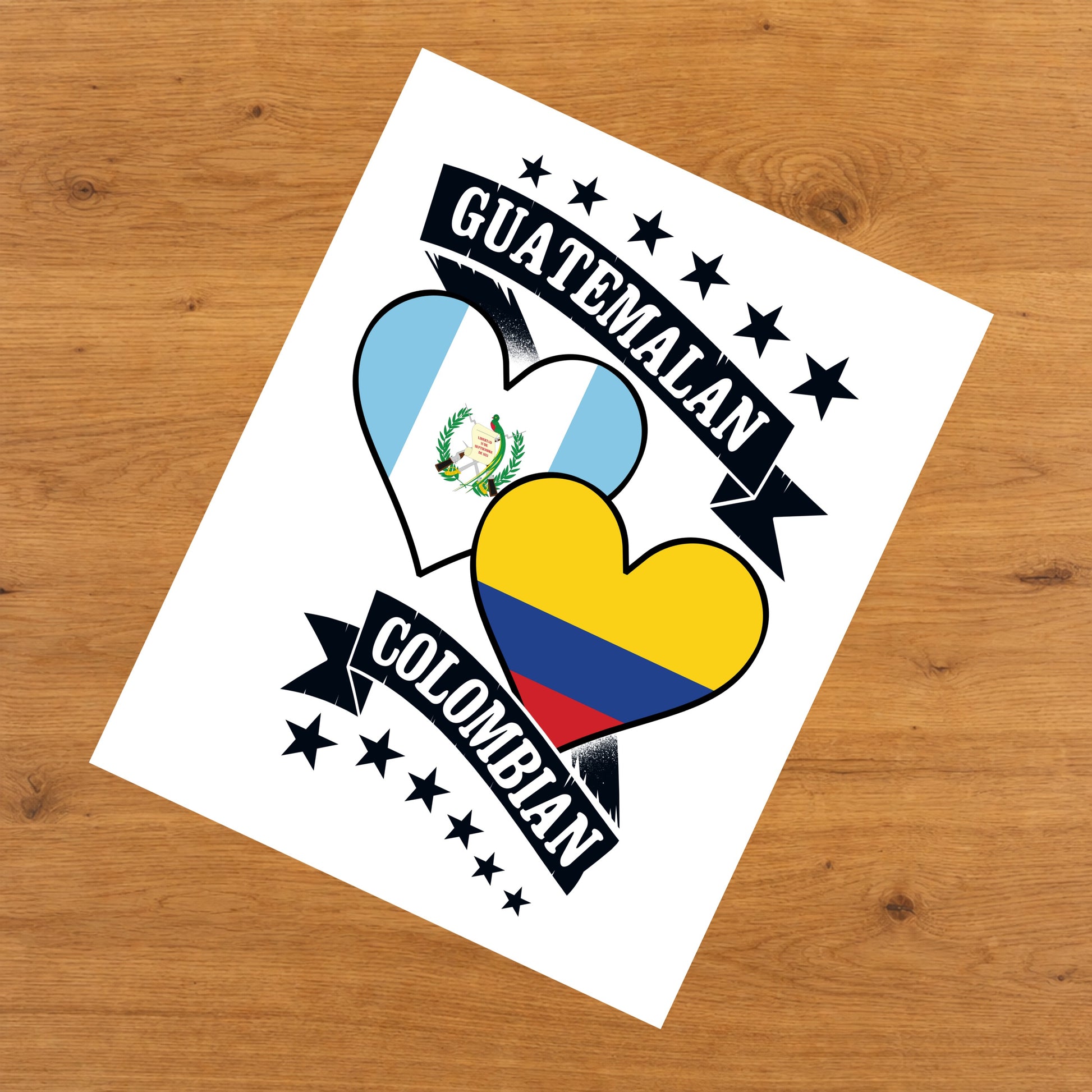 Guatemalan Colombian Heart Flags Guatemala Colombia 8"x10" Wall Art Print