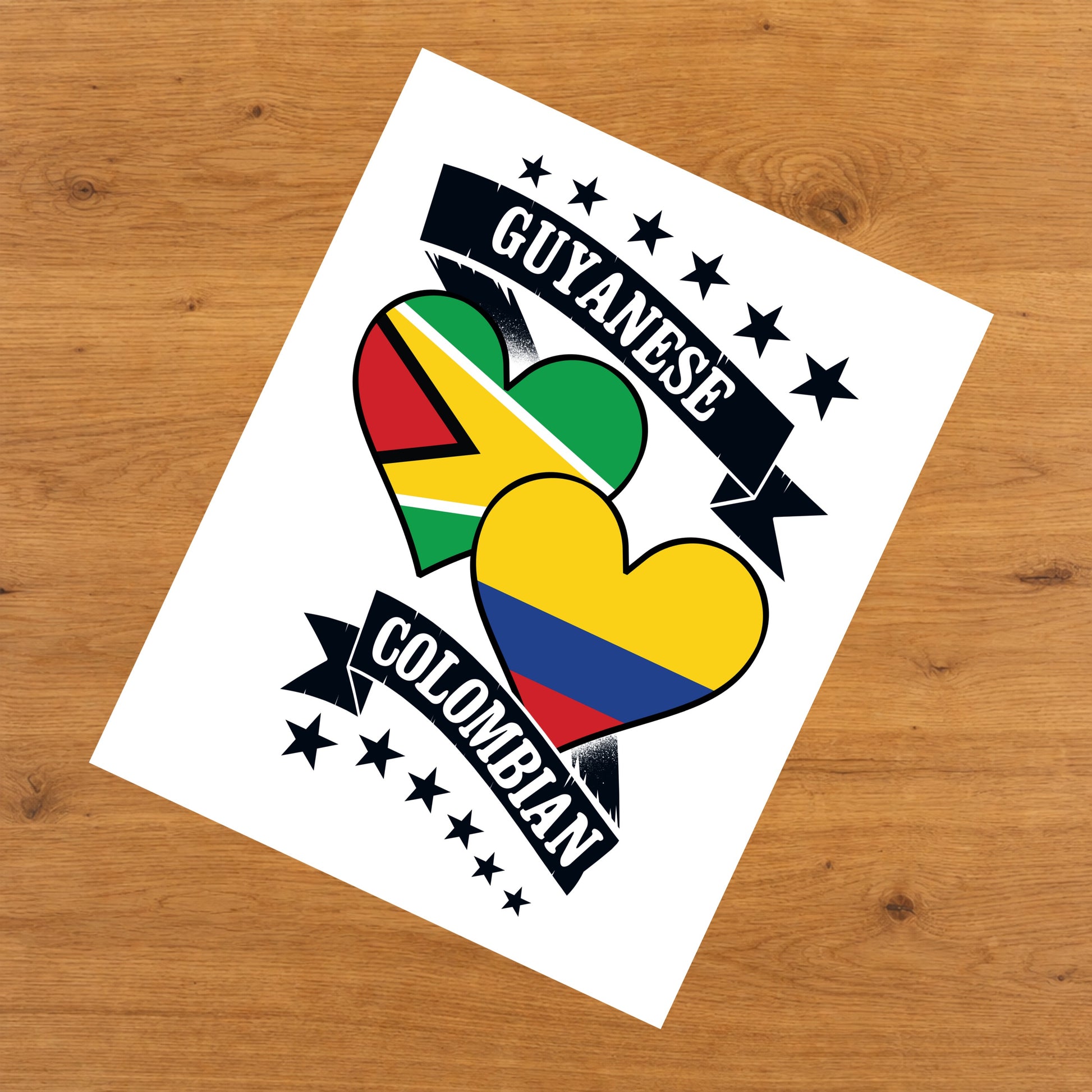 Guyanese Colombian Heart Flags Guyana Colombia 8"x10" Wall Art Print