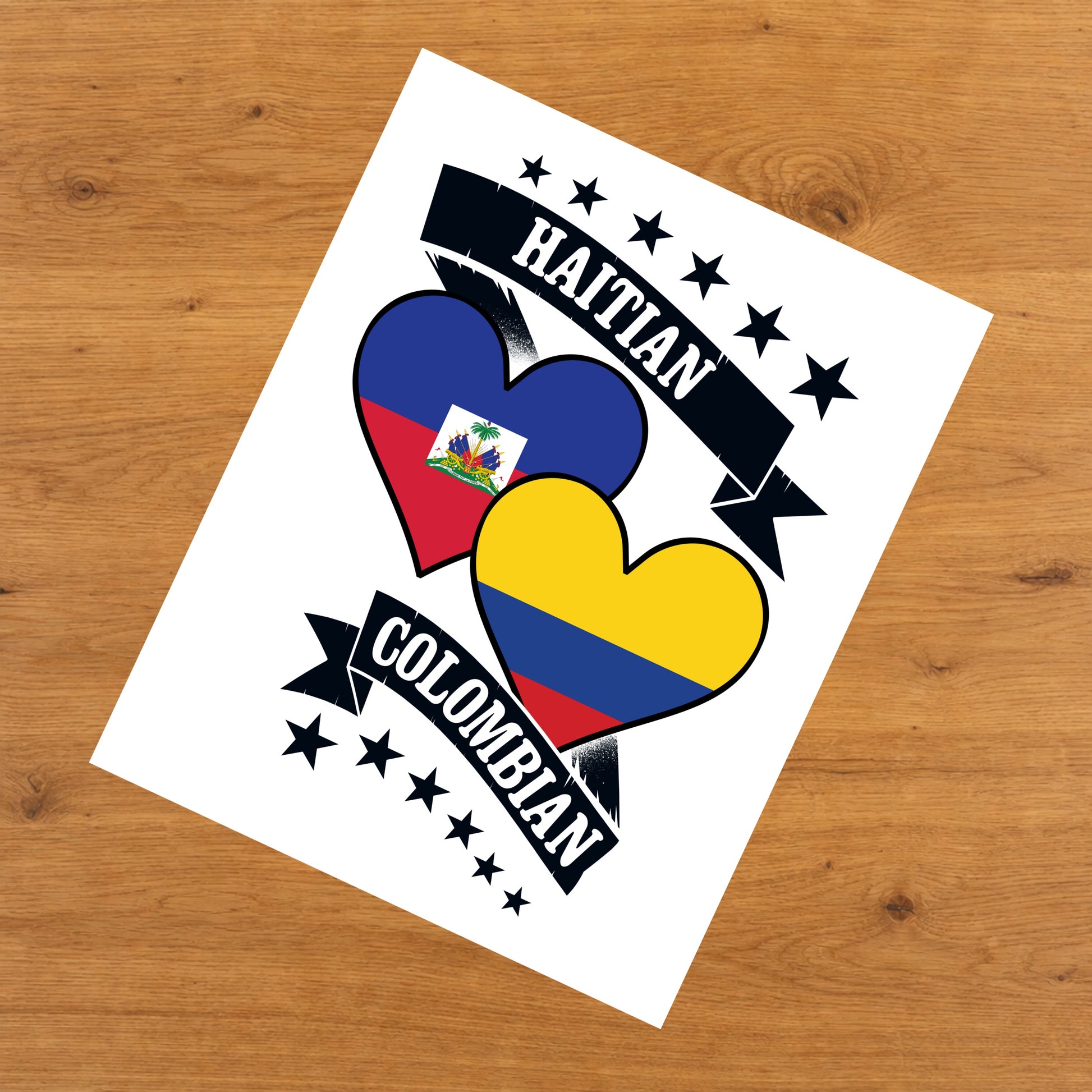 Haitian Colombian Heart Flags Haiti Colombia 8"x10" Wall Art Print