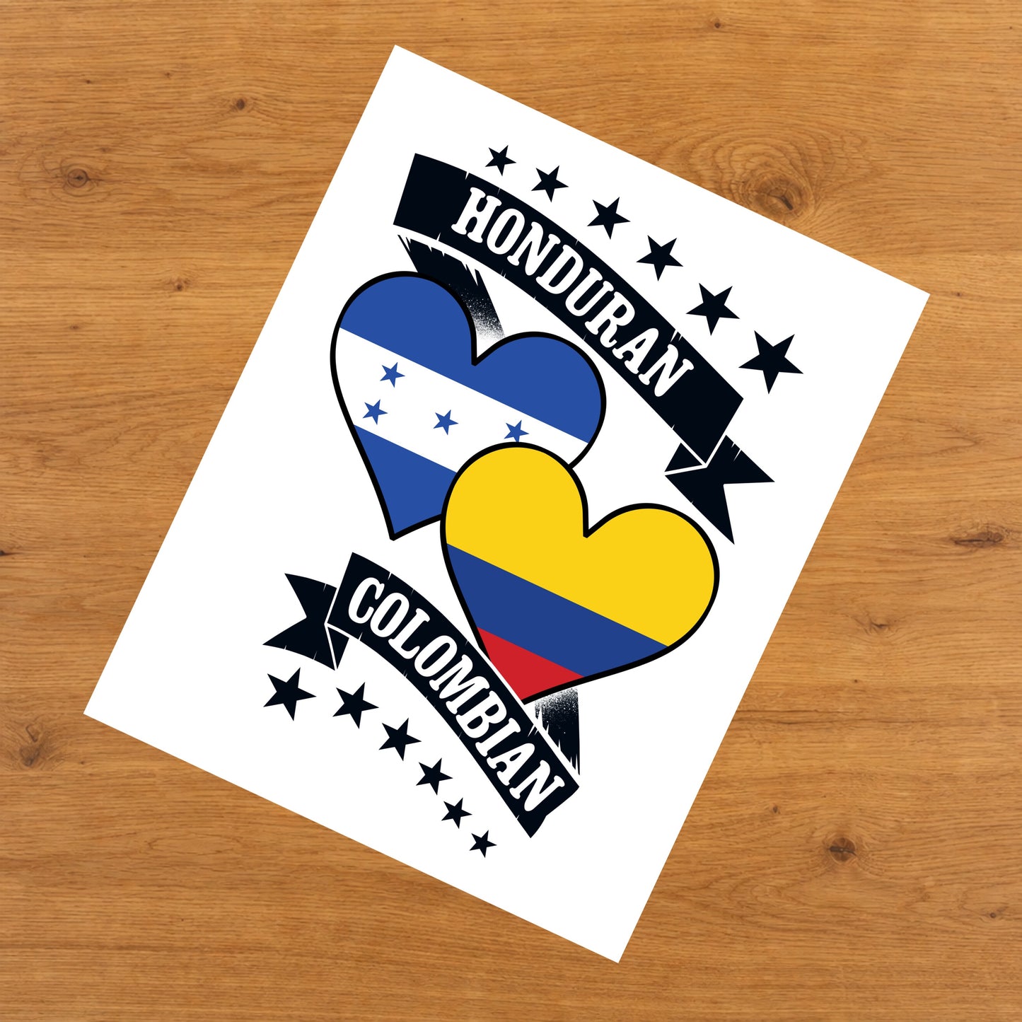 Honduran Colombian Heart Flags Honduras Colombia 8"x10" Wall Art Print