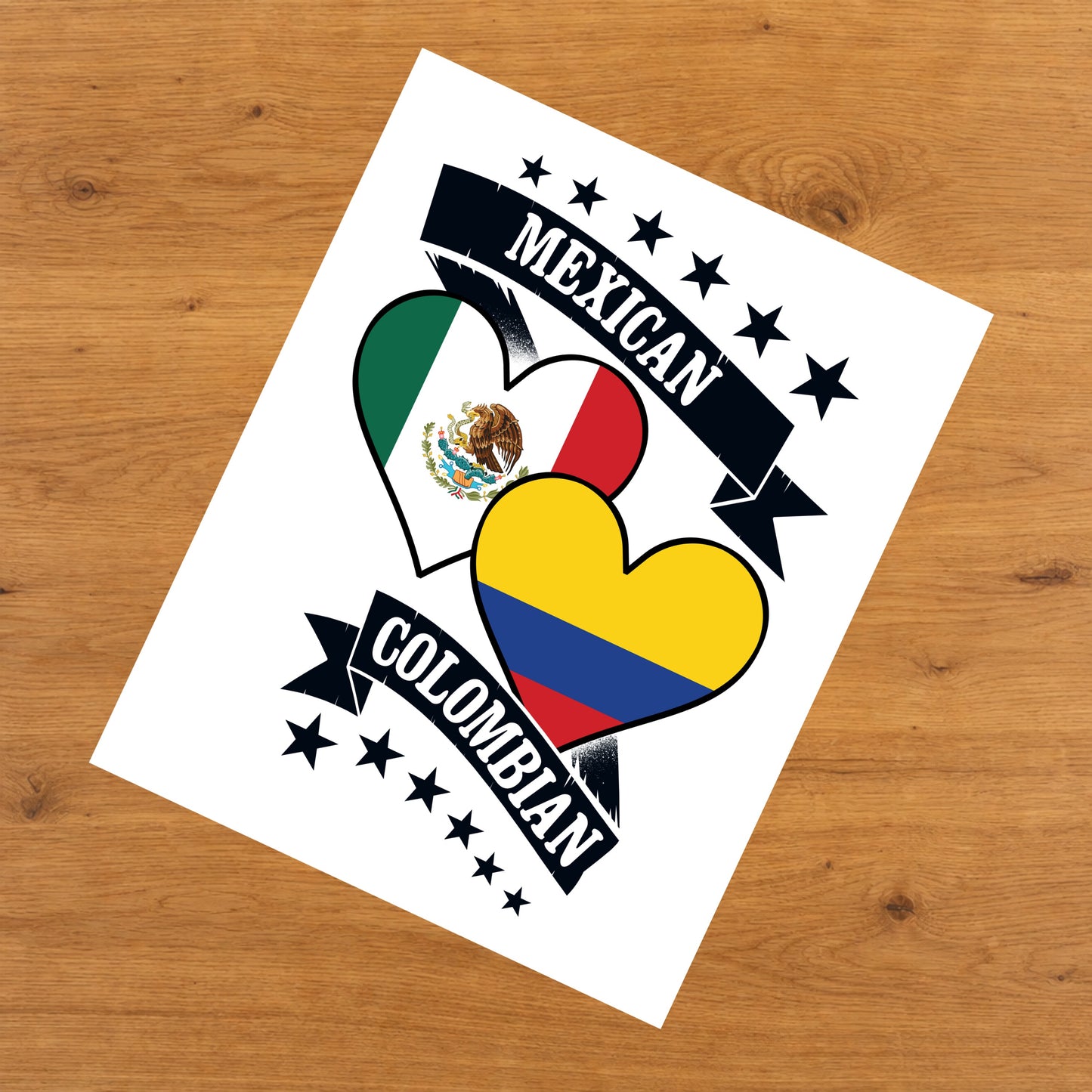 Mexican Colombian Heart Flags Mexico Colombia 8"x10" Wall Art Print