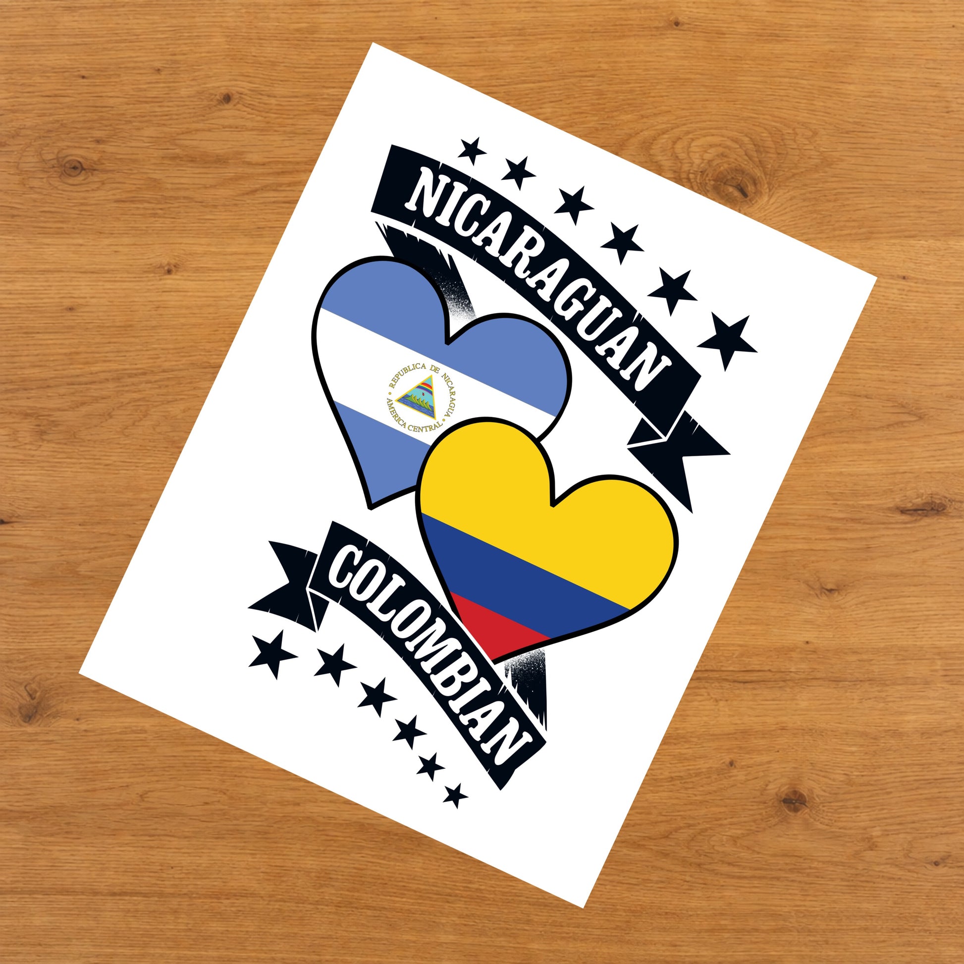 Nicaraguan Colombian Heart Flags Nicaragua Colombia 8"x10" Wall Art Print