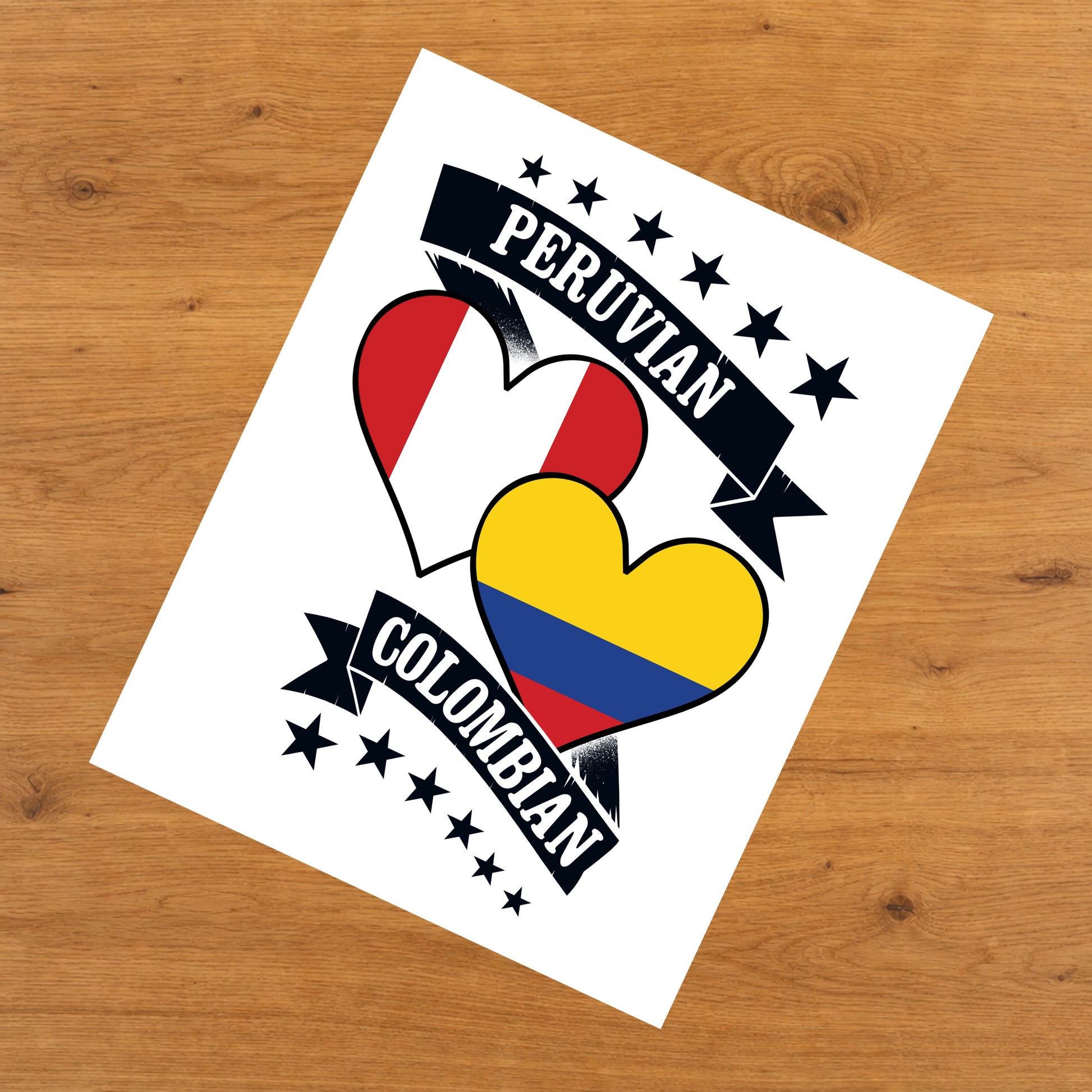 Peruvian Colombian Heart Flags Peru Colombia 8"x10" Wall Art Print