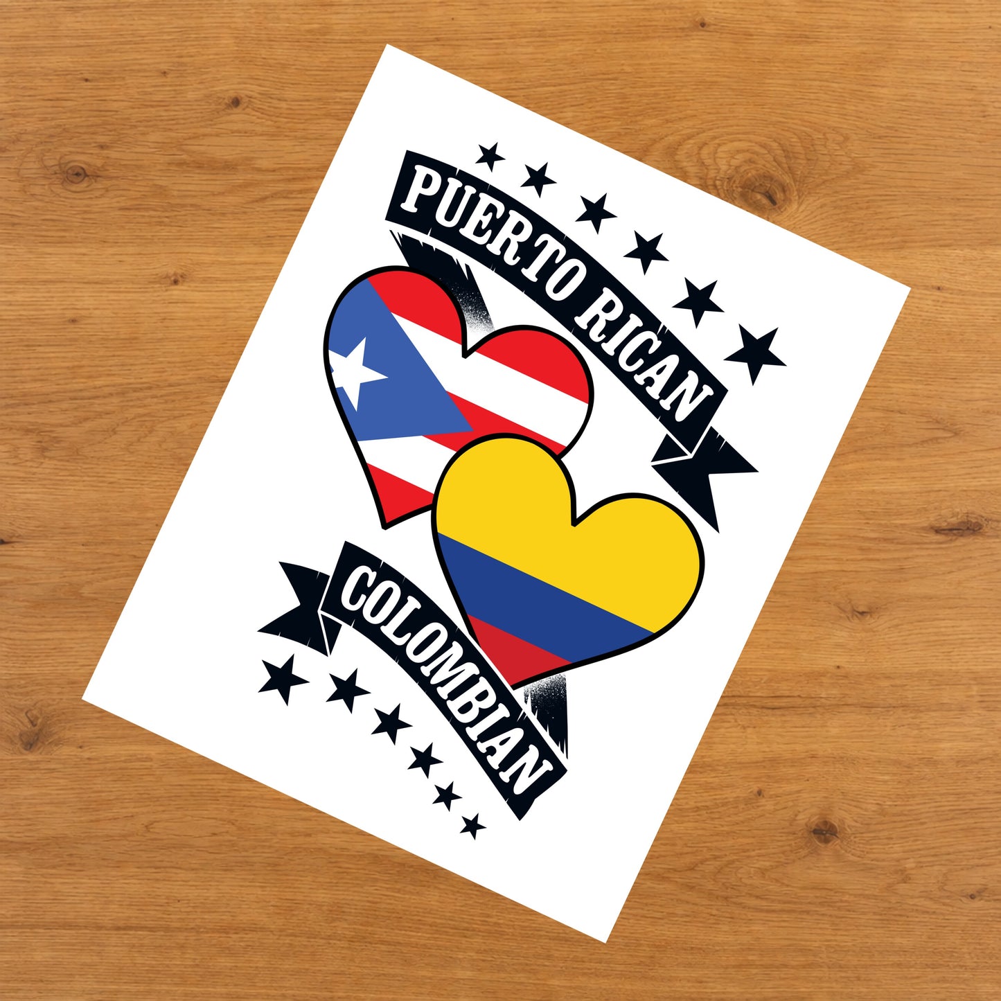 Puerto Rican Colombian Heart Flags Puerto Rico Colombia 8"x10" Wall Art Print