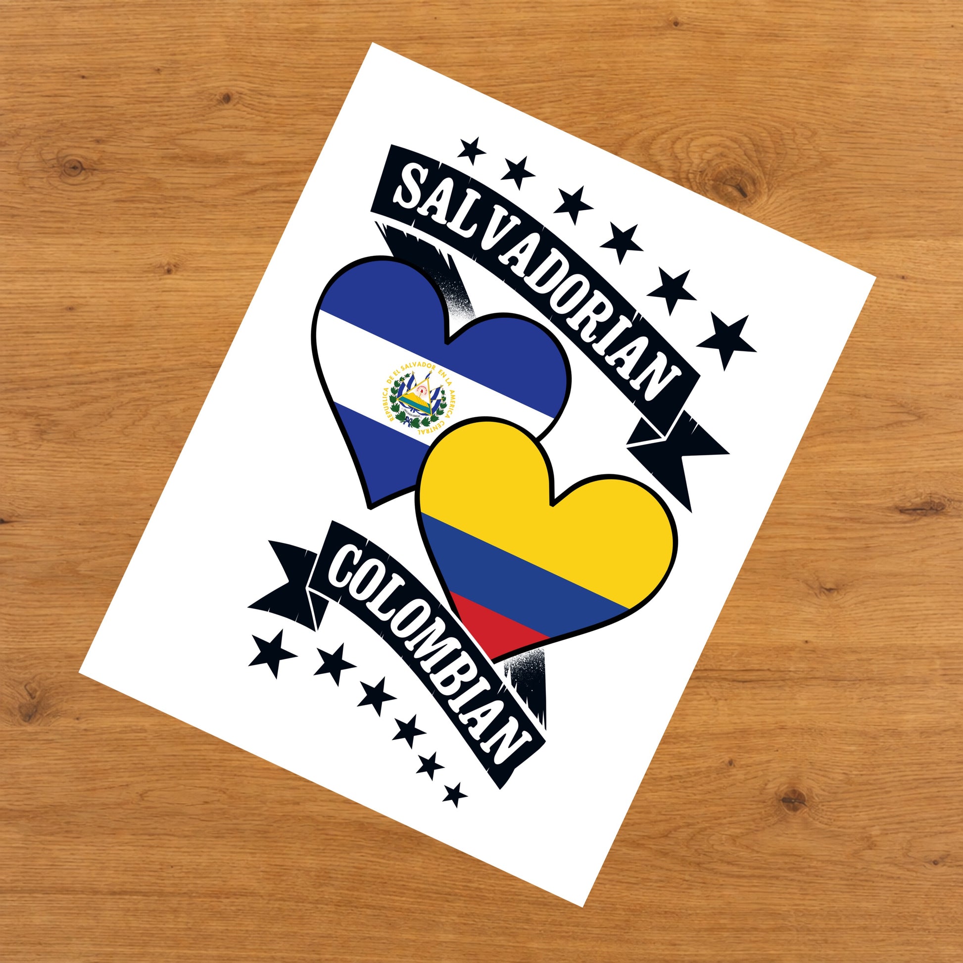 Salvadorian Colombian Heart Flags El Salvador Colombia 8"x10" Wall Art Print