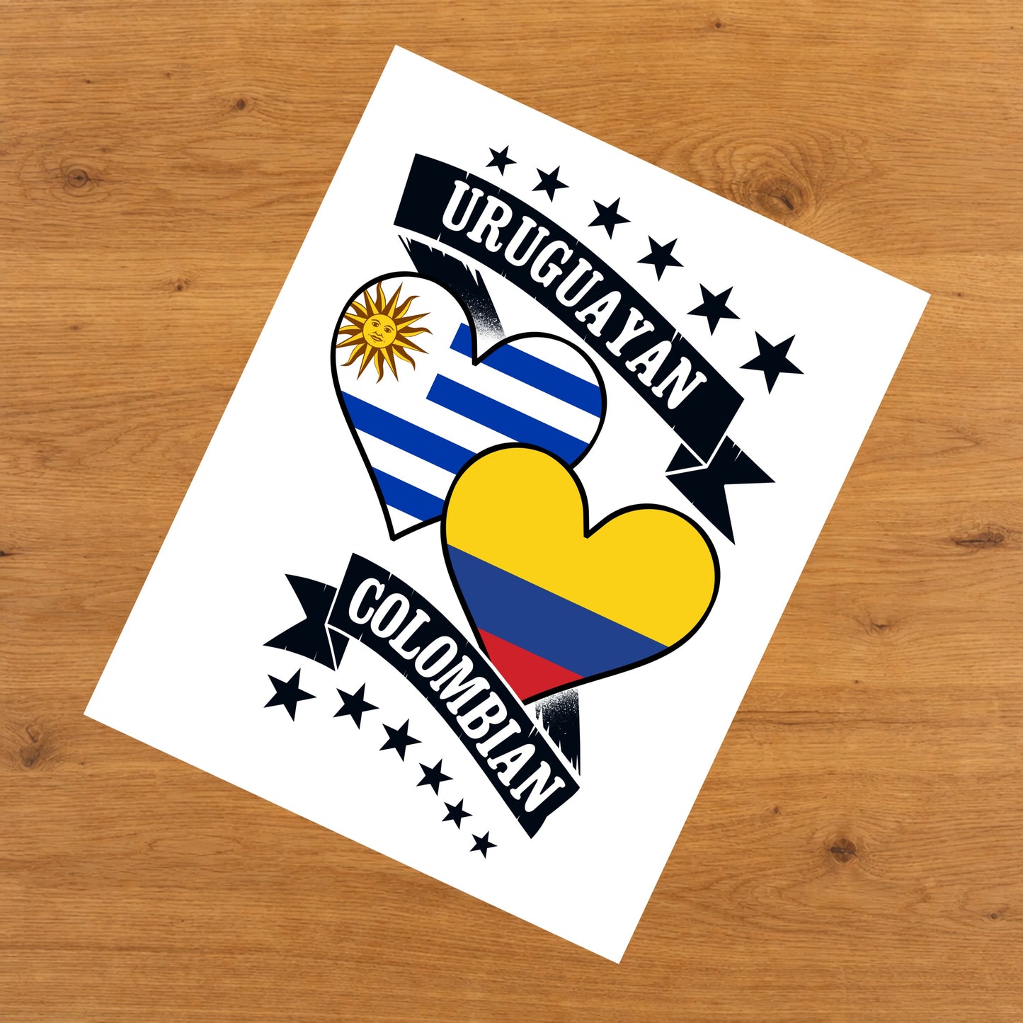 Uruguayan Colombian Heart Flags Uruguay Colombia 8"x10" Wall Art Print
