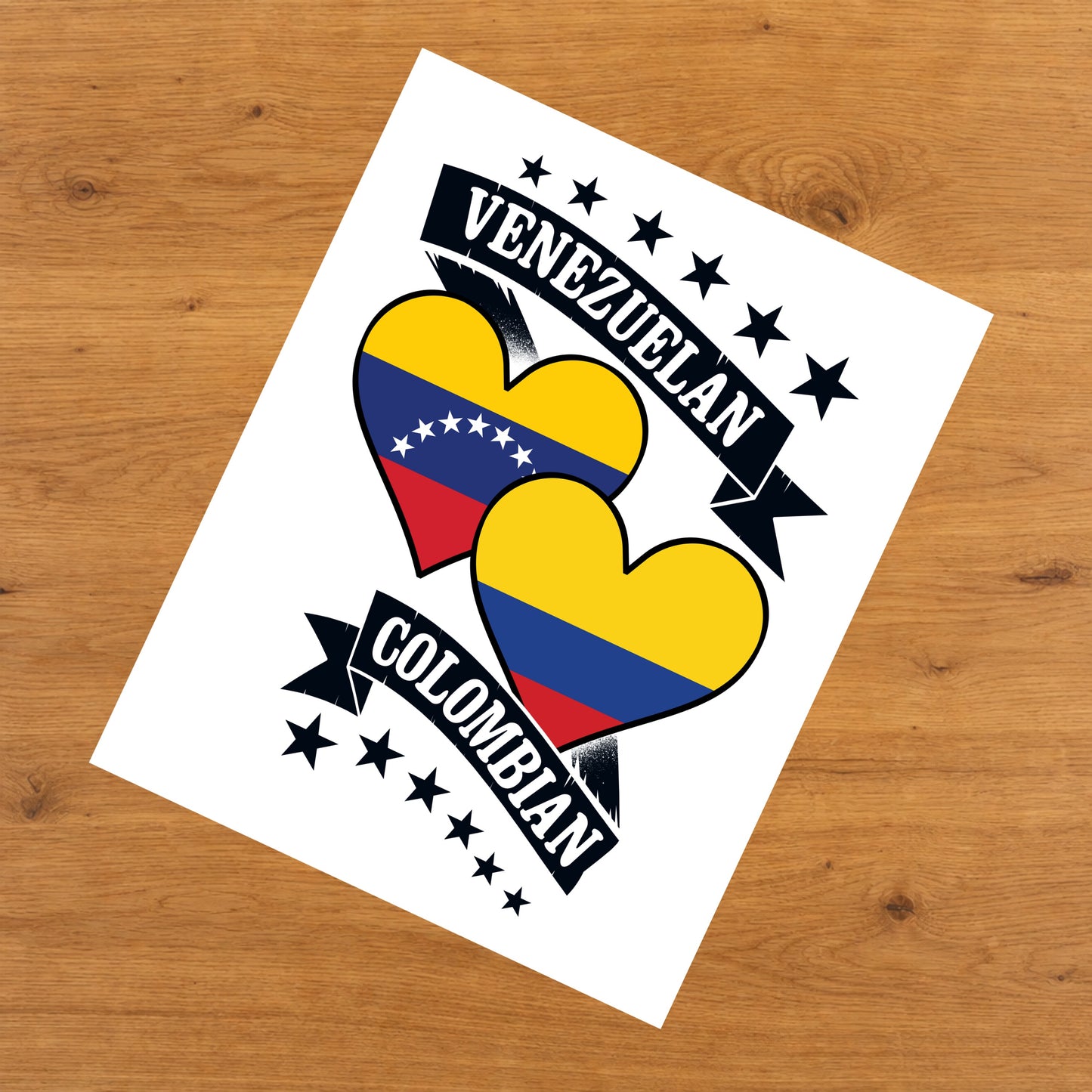 Venezuelan Colombian Heart Flags Venezuela Colombia 8"x10" Wall Art Print