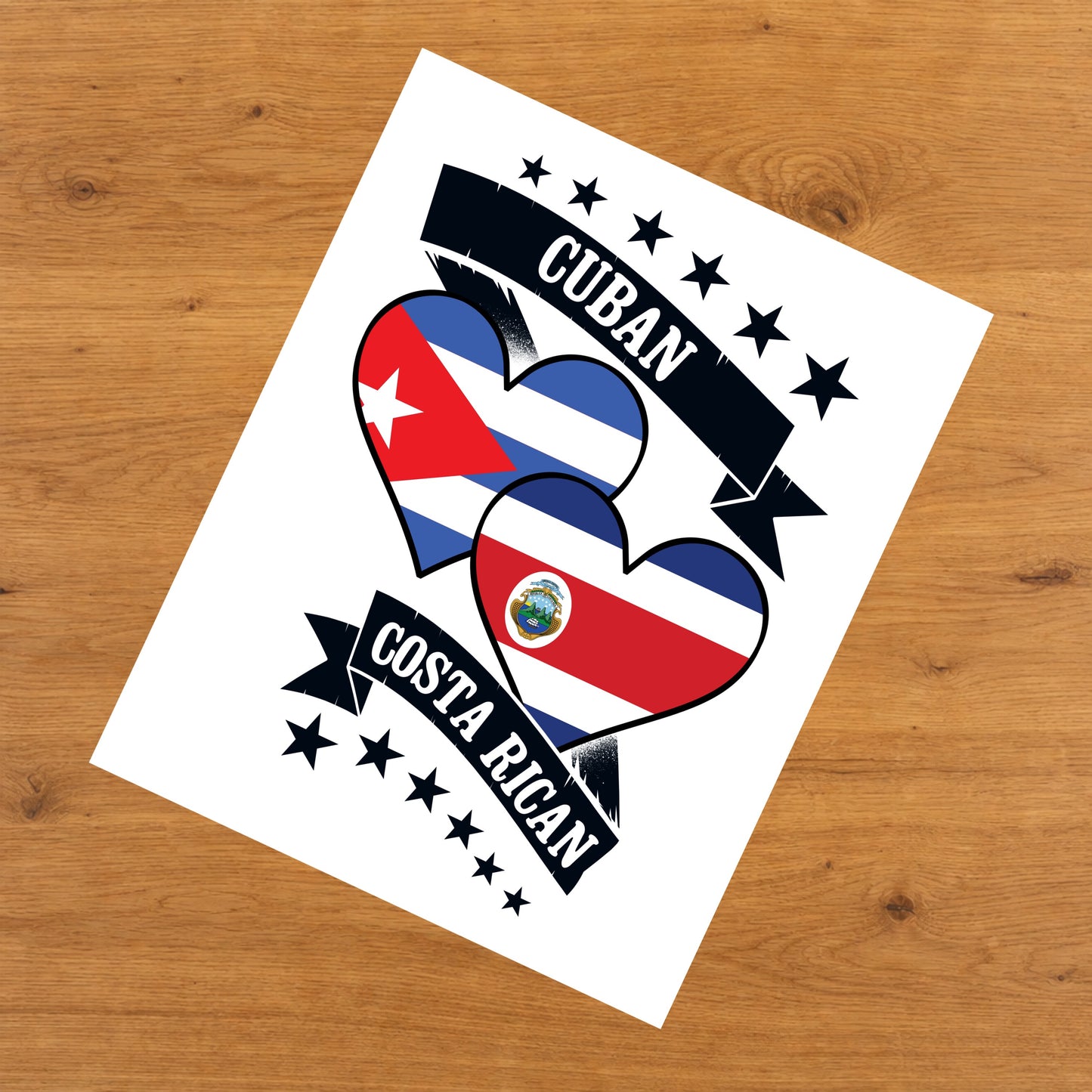 Cuban Costa Rican Heart Flags Cuba Costa Rica 8"x10" Wall Art Print