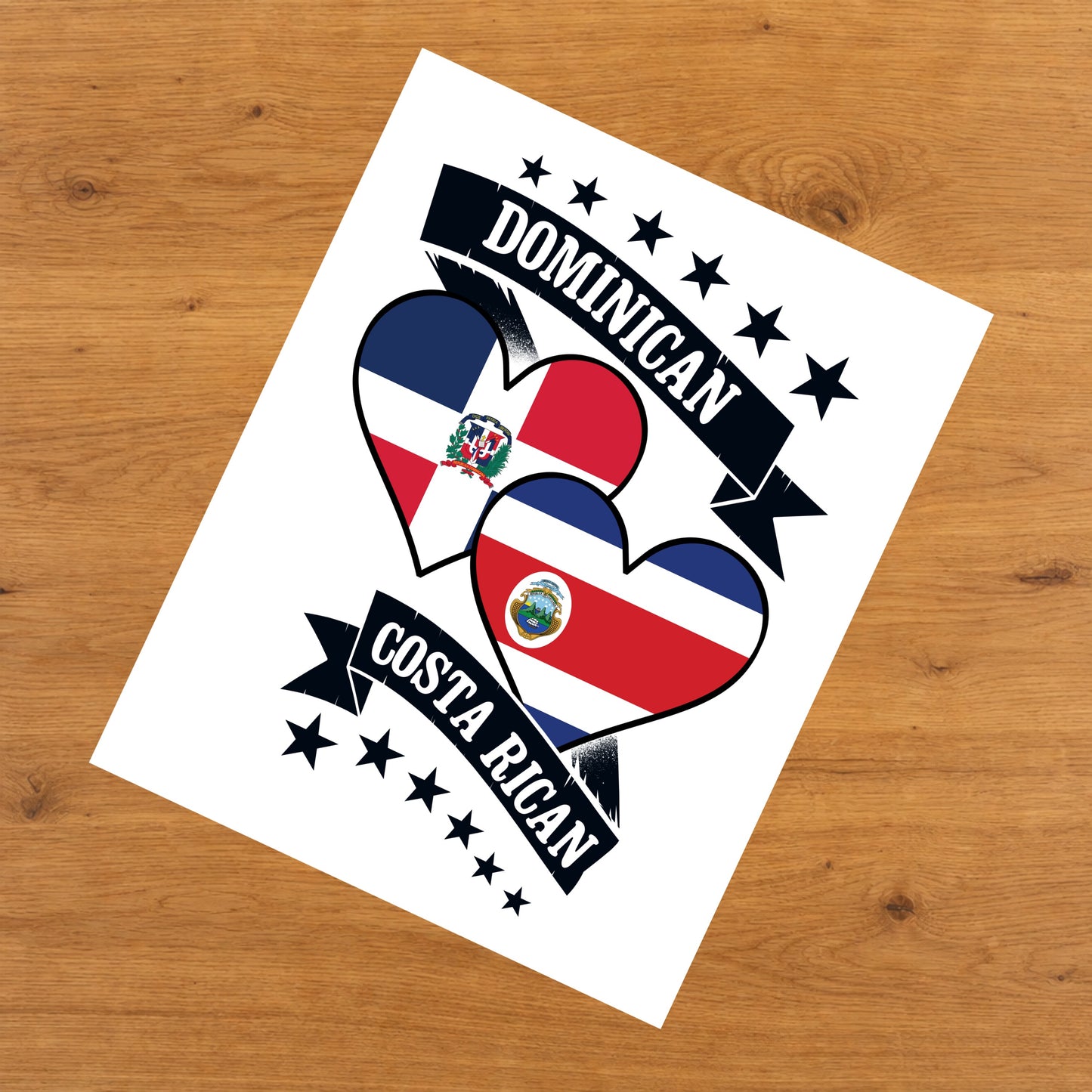 Dominican Costa Rican Heart Flags Dominican Republic Costa Rica 8"x10" Wall Art Print
