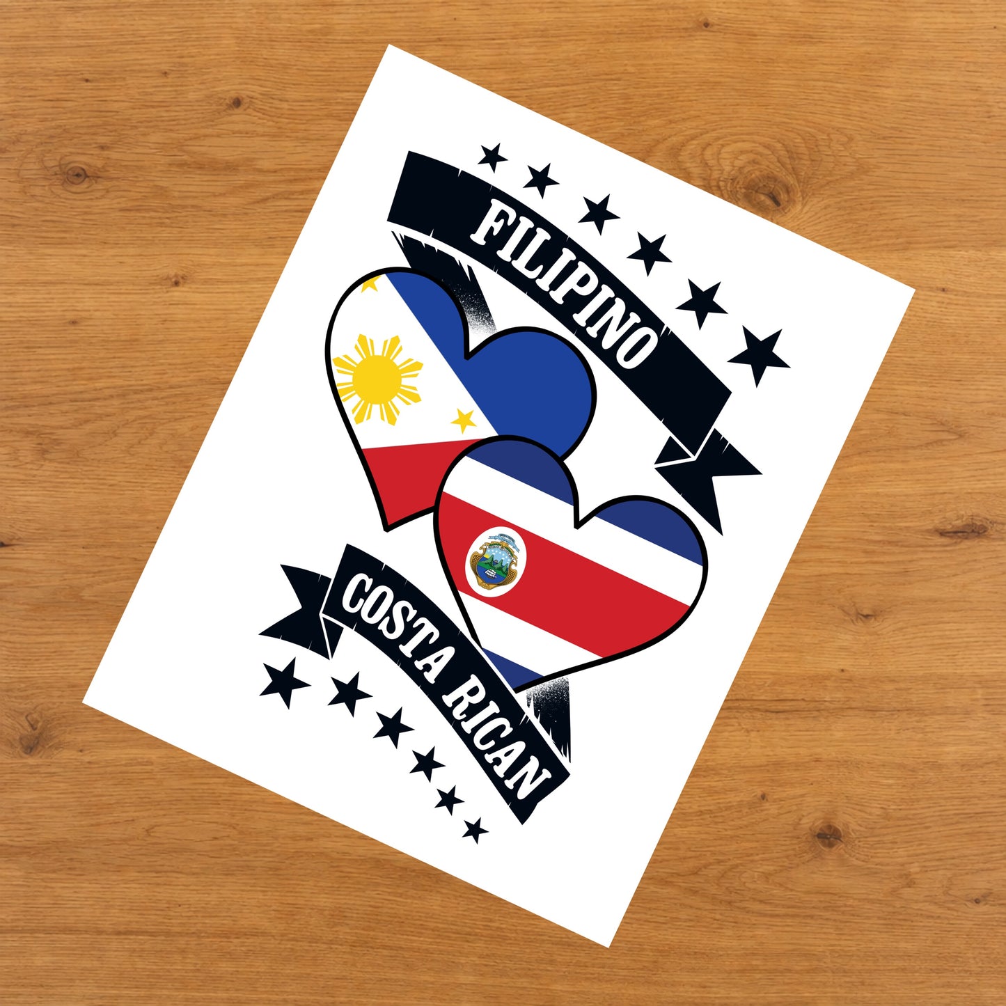 Filipino Costa Rican Heart Flags Philippines Costa Rica 8"x10" Wall Art Print