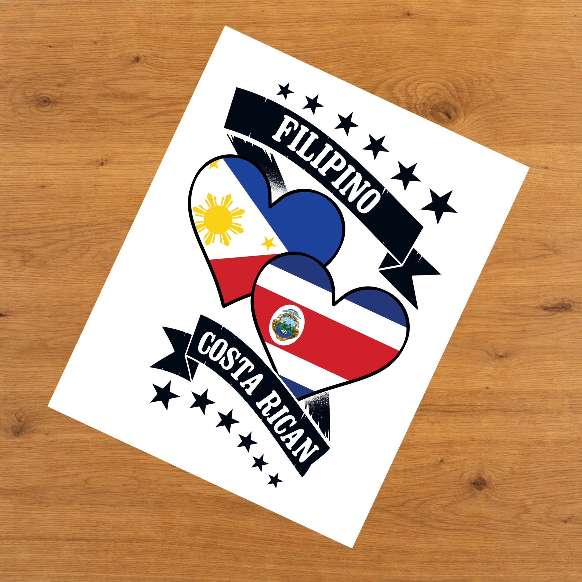 Filipino Costa Rican Heart Flags Philippines Costa Rica 8"x10" Wall Art Print
