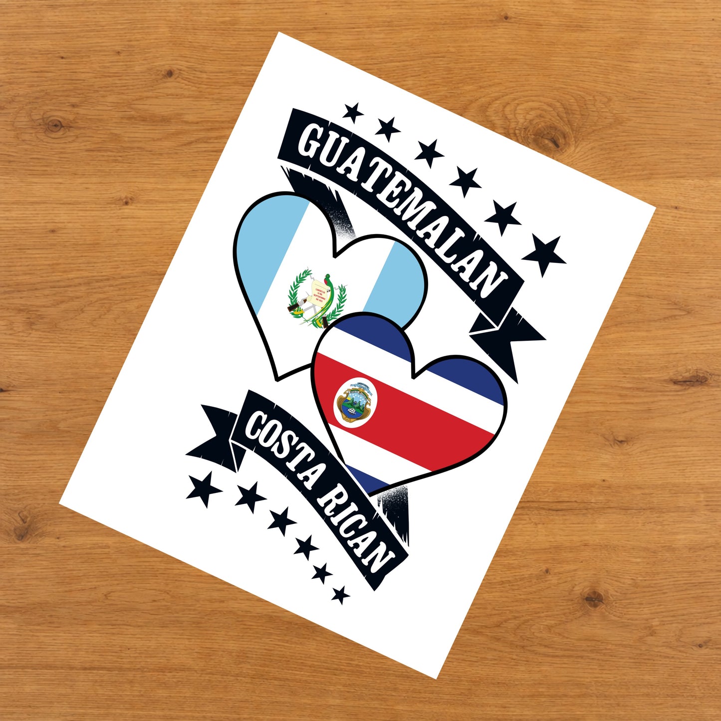 Guatemalan Costa Rican Heart Flags Guatemala Costa Rica 8"x10" Wall Art Print
