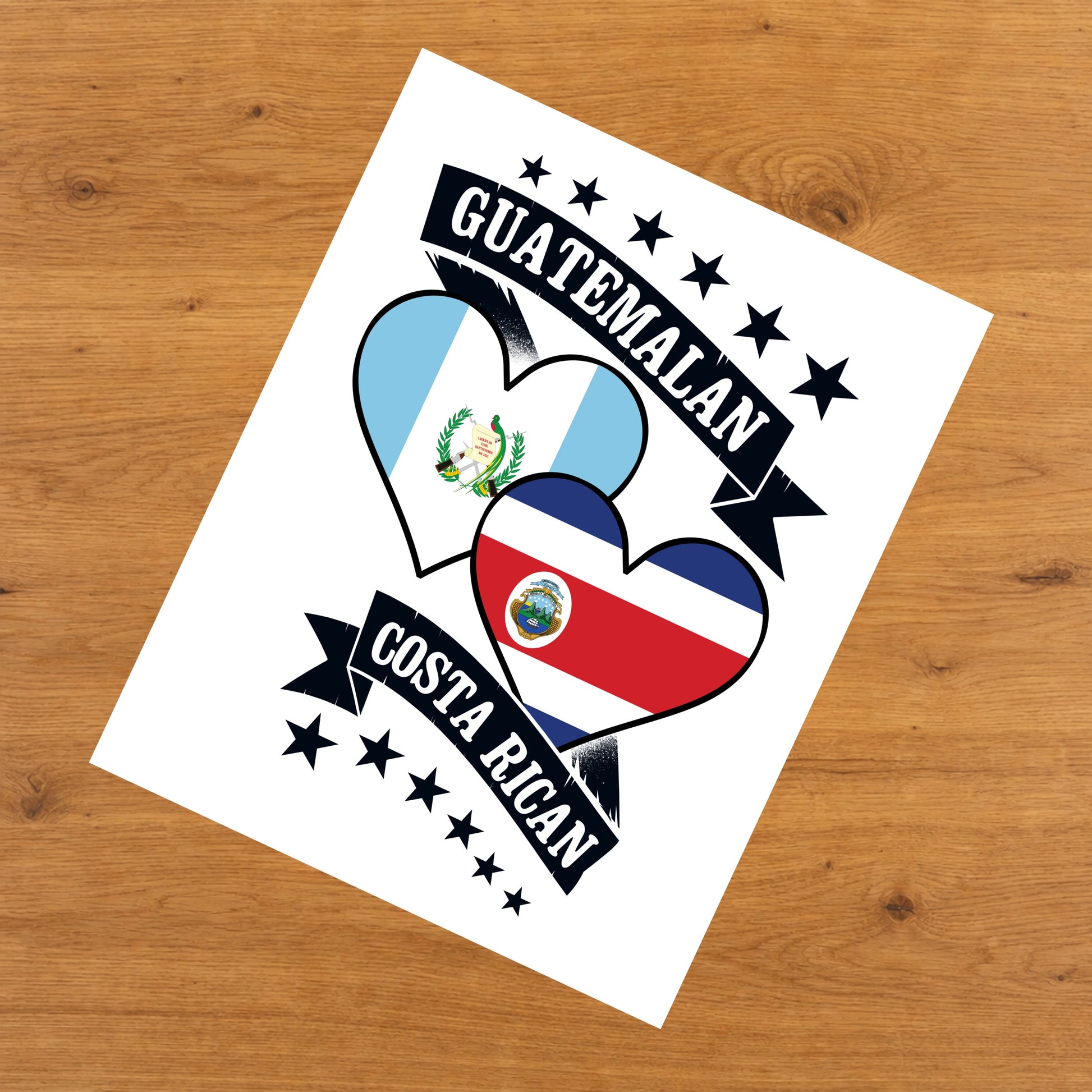 Guatemalan Costa Rican Heart Flags Guatemala Costa Rica 8"x10" Wall Art Print