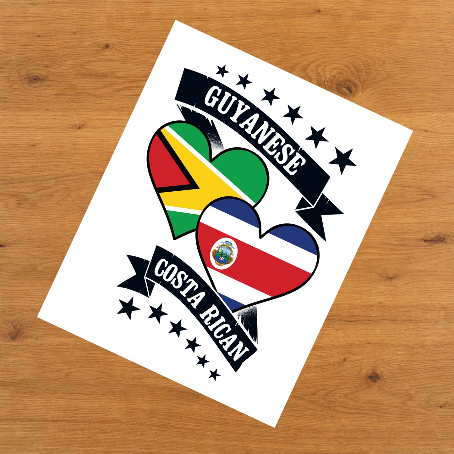 Guyanese Costa Rican Heart Flags Guyana Costa Rica 8"x10" Wall Art Print