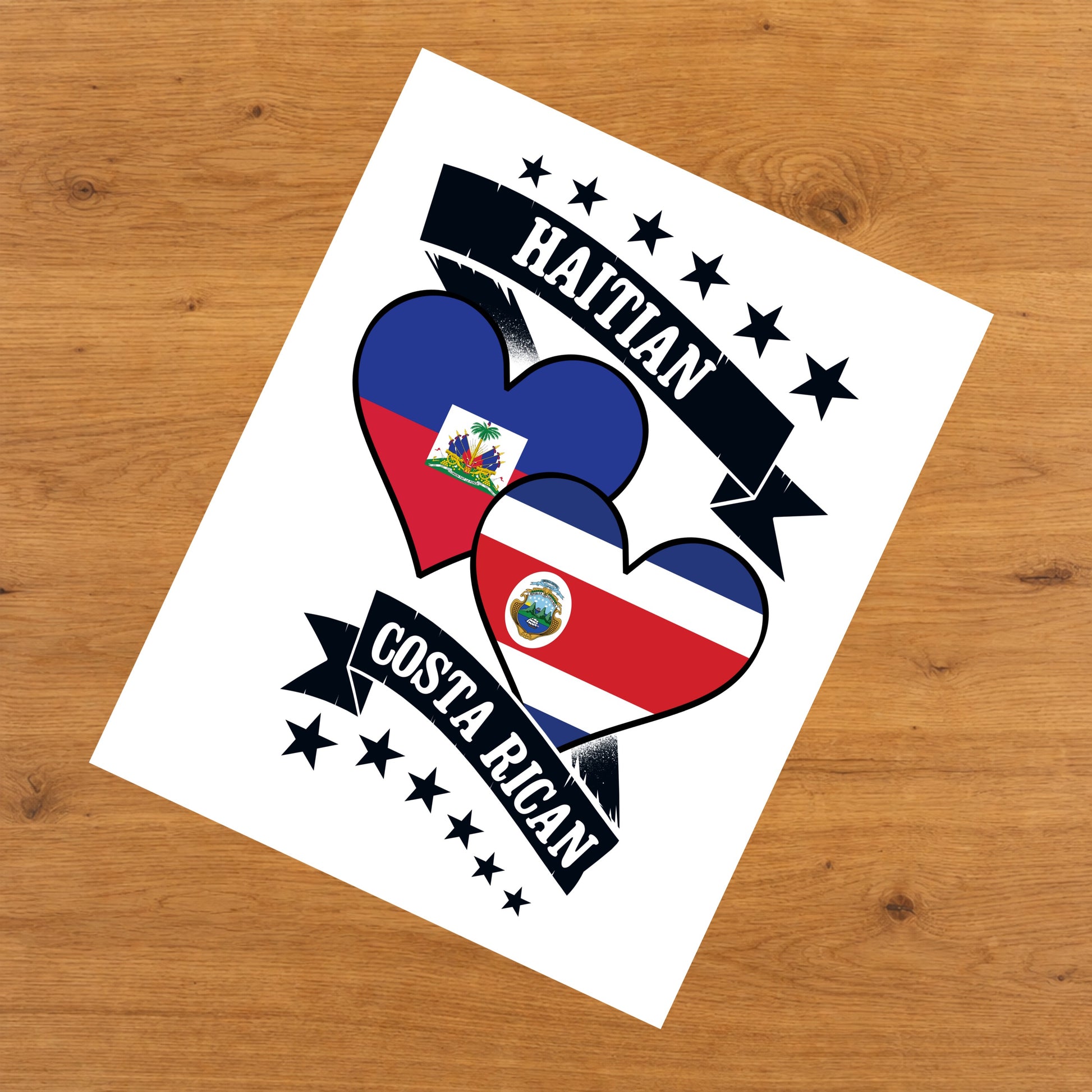 Haitian Costa Rican Heart Flags Haiti Costa Rica 8"x10" Wall Art Print