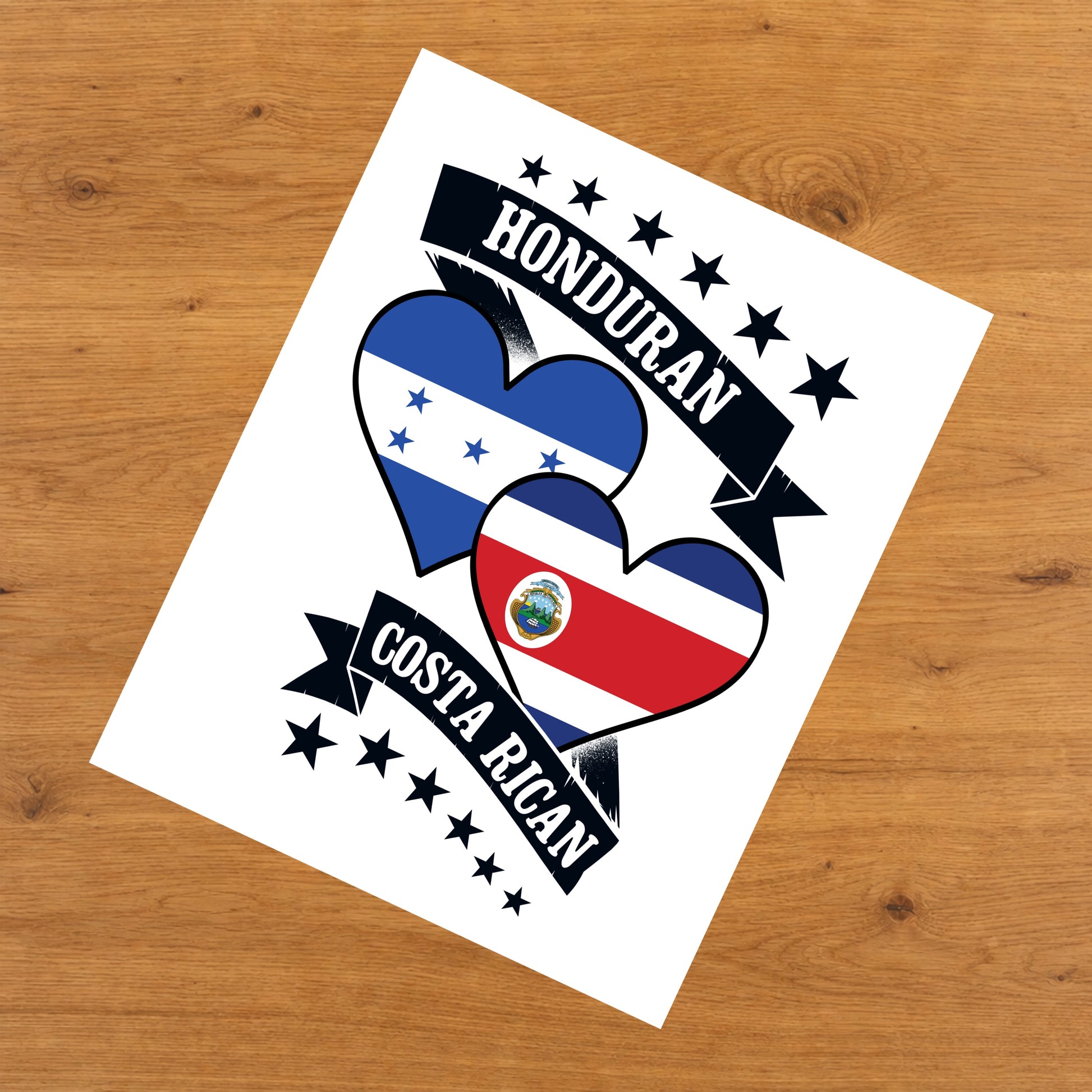 Honduran Costa Rican Heart Flags Honduras Costa Rica 8"x10" Wall Art Print