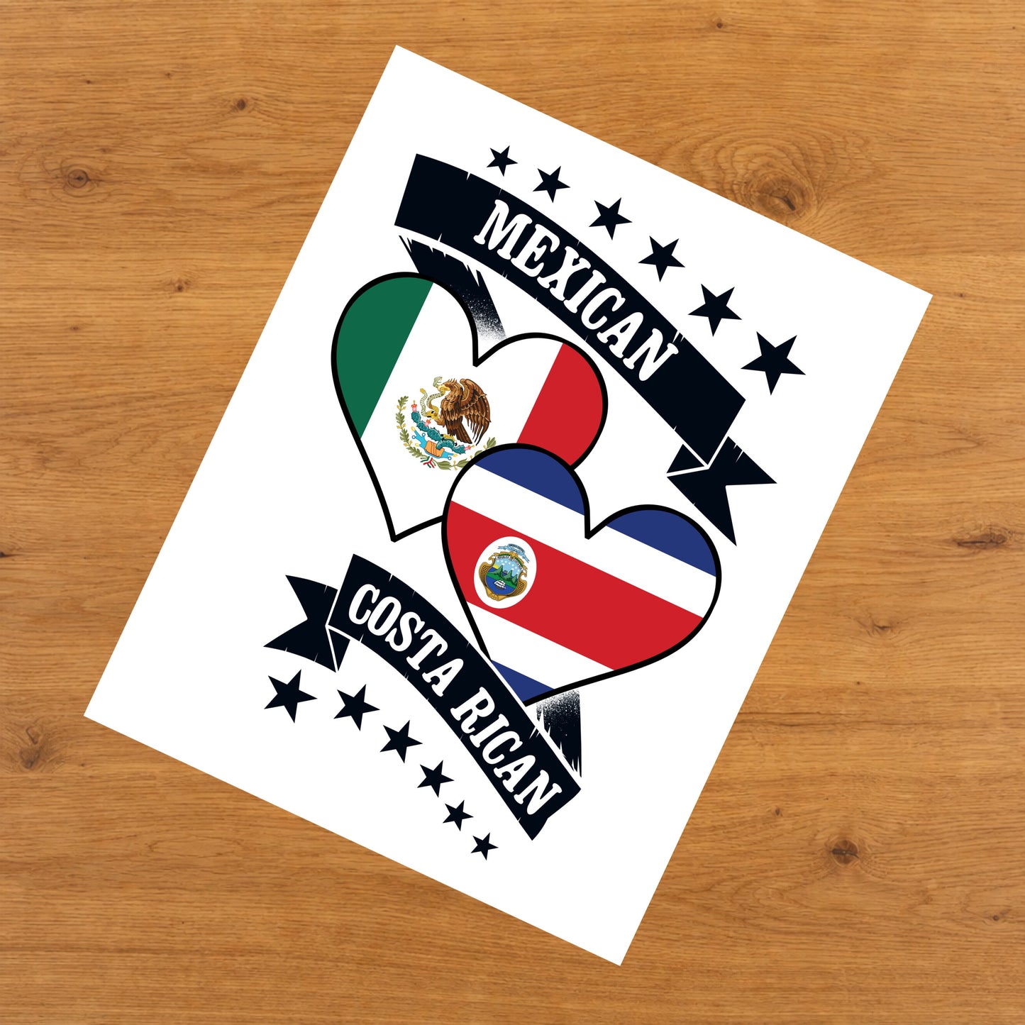 Mexican Costa Rican Heart Flags Mexico Costa Rica 8"x10" Wall Art Print