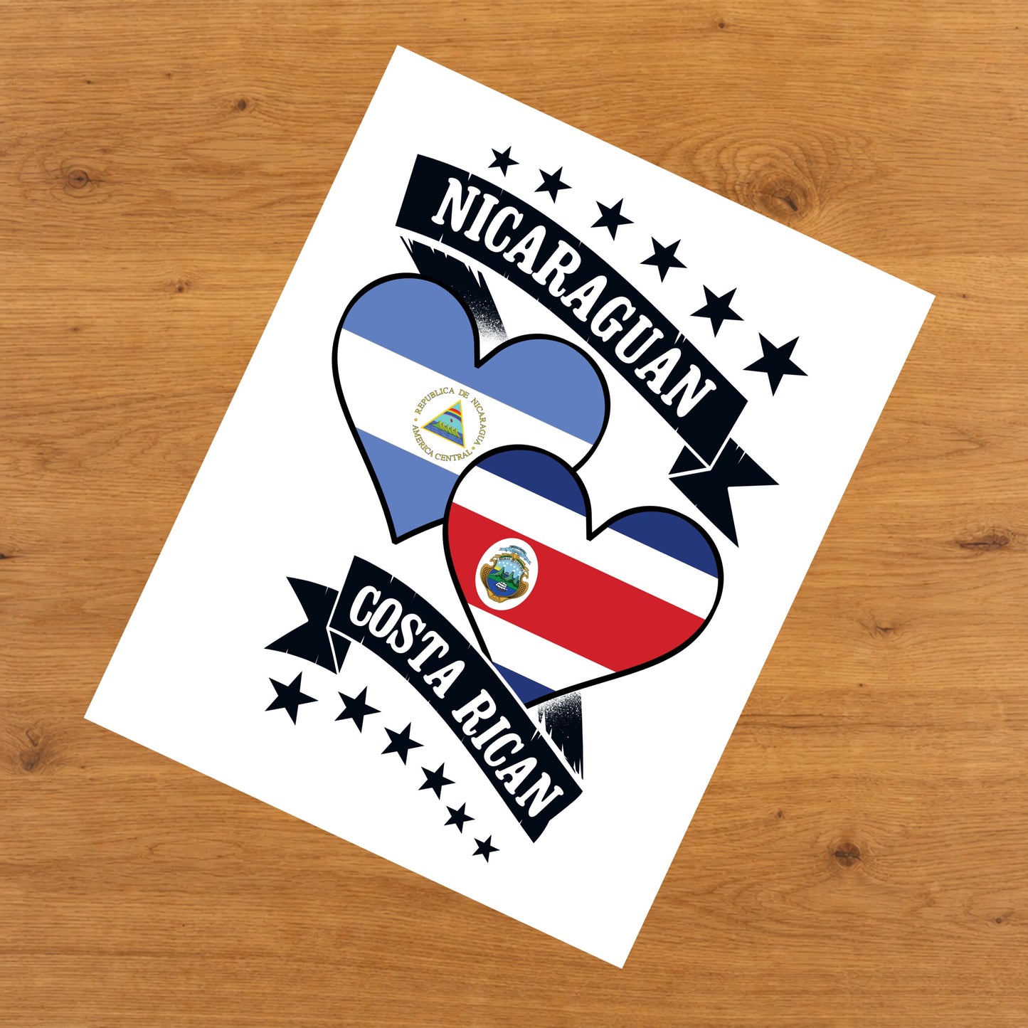 Nicaraguan Costa Rican Heart Flags Nicaragua Costa Rica 8"x10" Wall Art Print