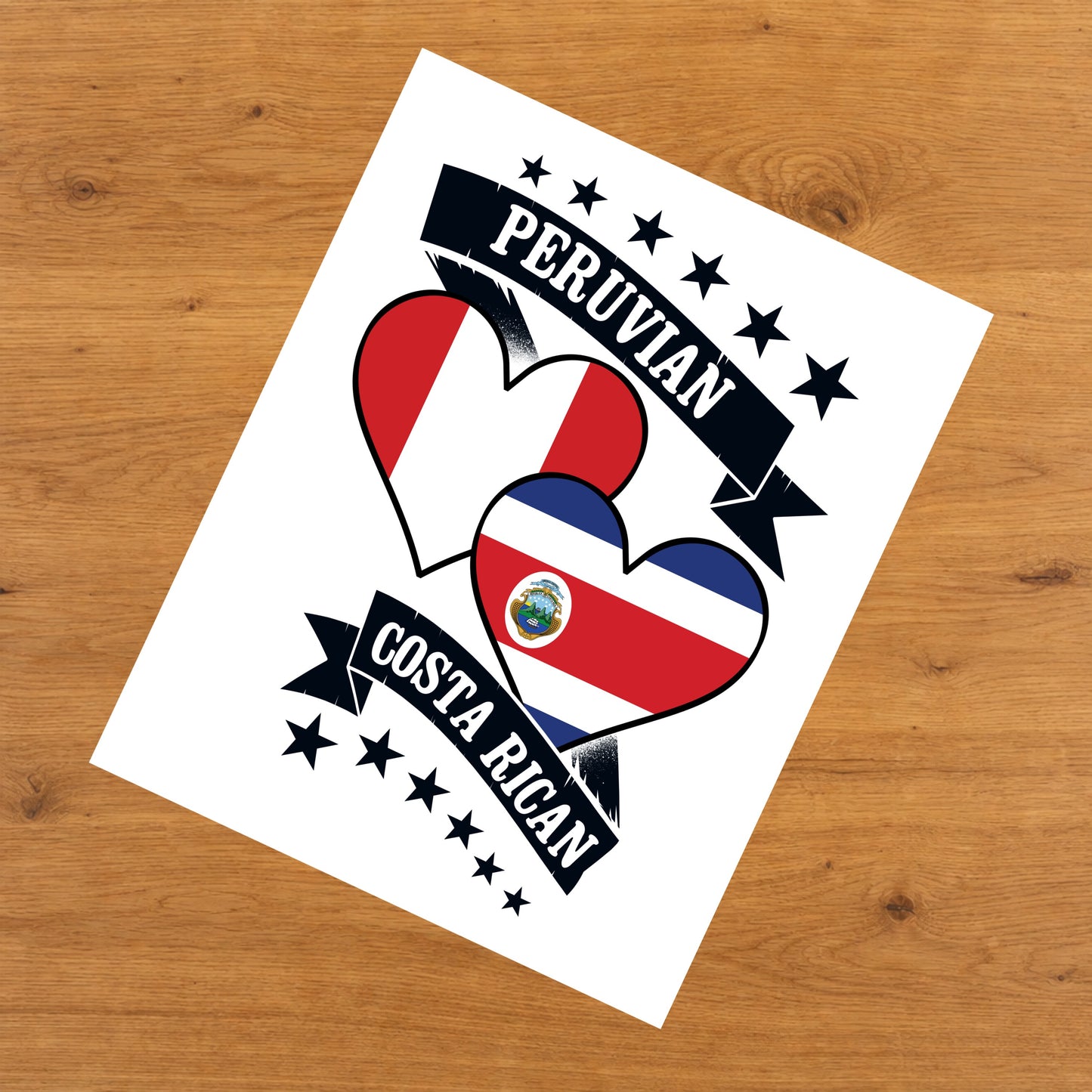Peruvian Costa Rican Heart Flags Peru Costa Rica 8"x10" Wall Art Print