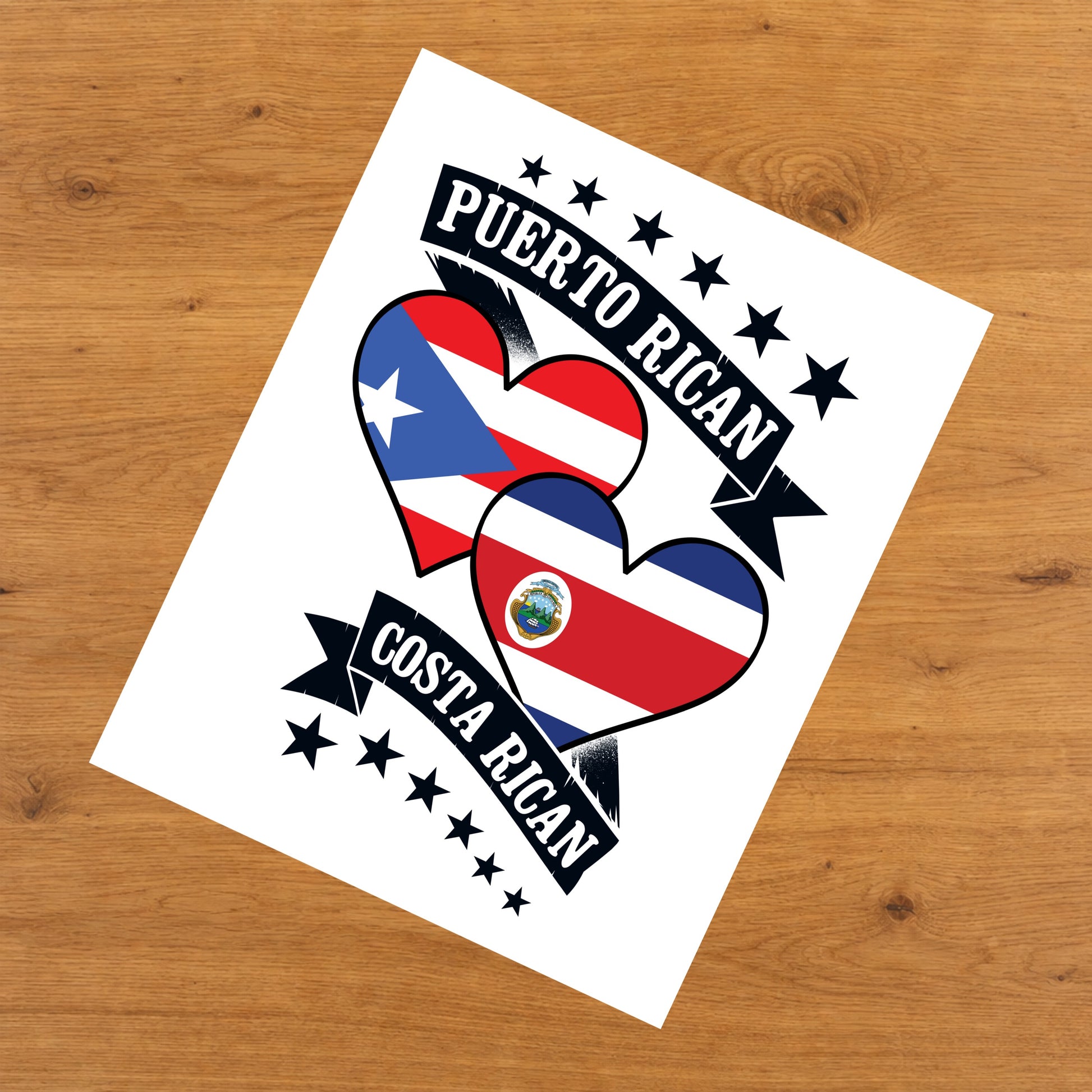 Puerto Rican Costa Rican Heart Flags Puerto Rico Costa Rica 8"x10" Wall Art Print