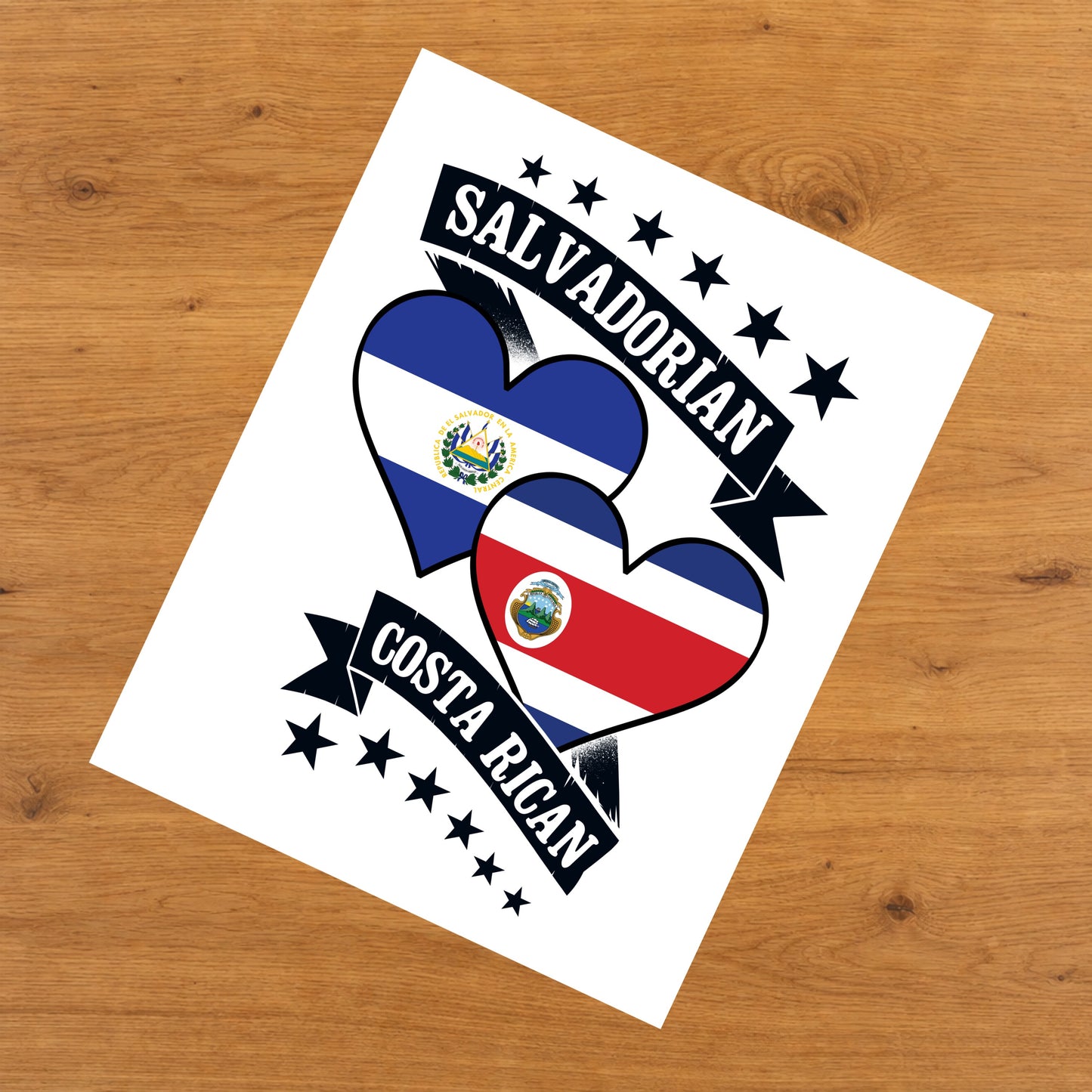 Salvadorian Costa Rican Heart Flags El Salvador Costa Rica 8"x10" Wall Art Print