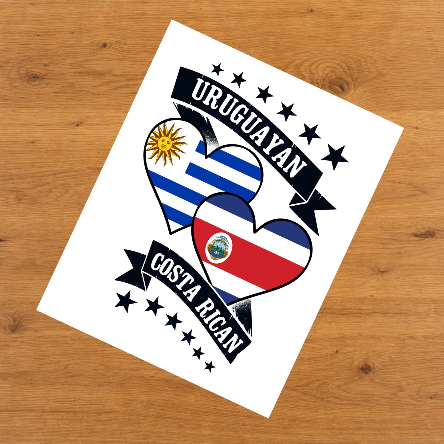 Uruguayan Costa Rican Heart Flags Uruguay Costa Rica 8"x10" Wall Art Print
