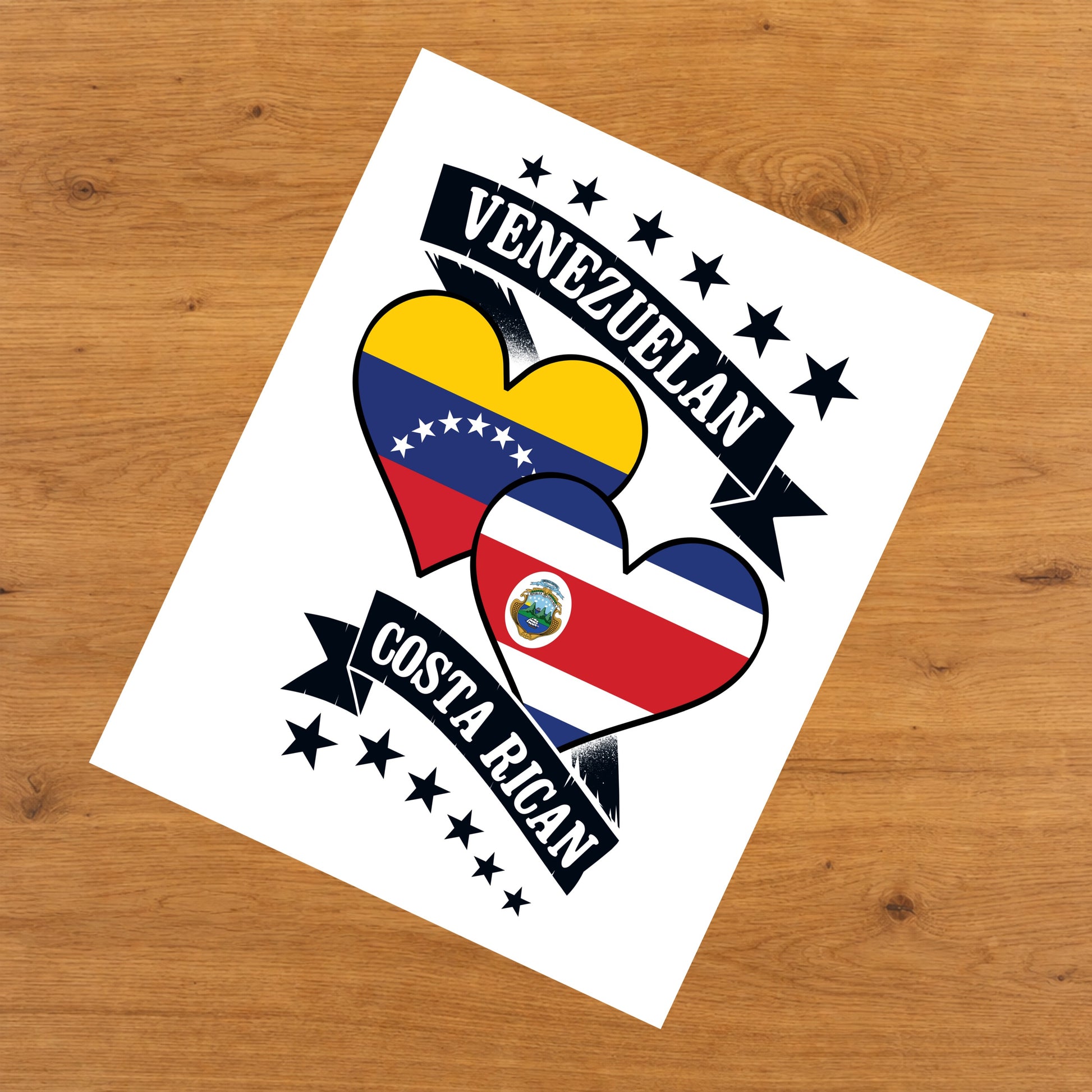 Venezuelan Costa Rican Heart Flags Venezuela Costa Rica 8"x10" Wall Art Print