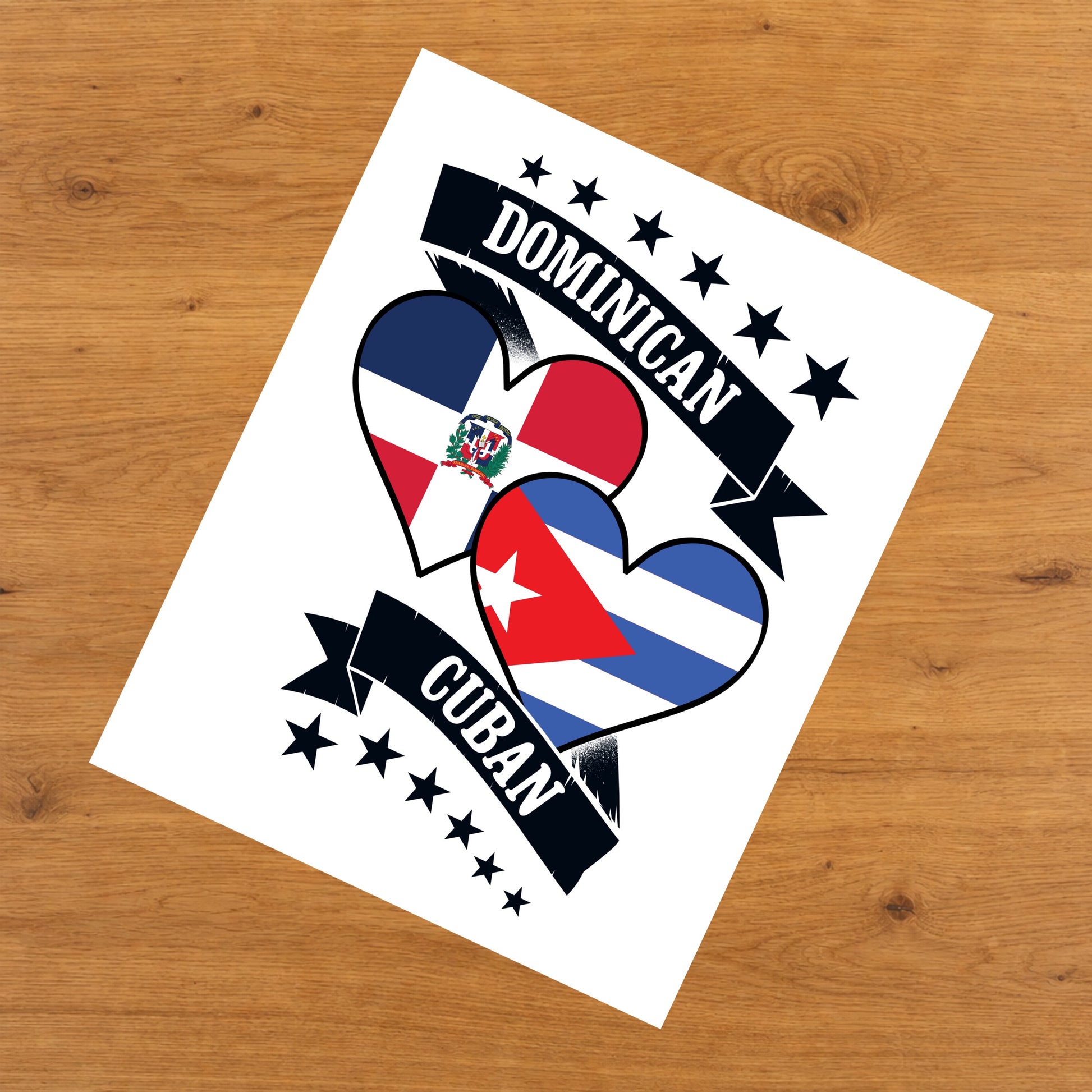 Dominican Cuban Heart Flags Dominican Republic Cuba 8"x10" Wall Art Print
