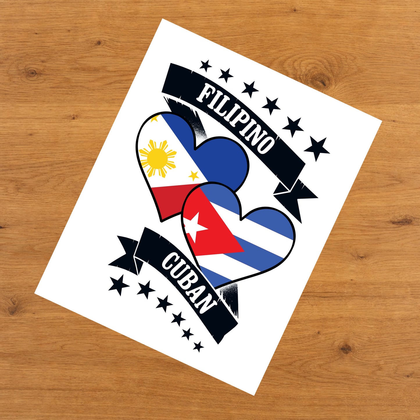 Filipino Cuban Heart Flags Philippines Cuba 8"x10" Wall Art Print