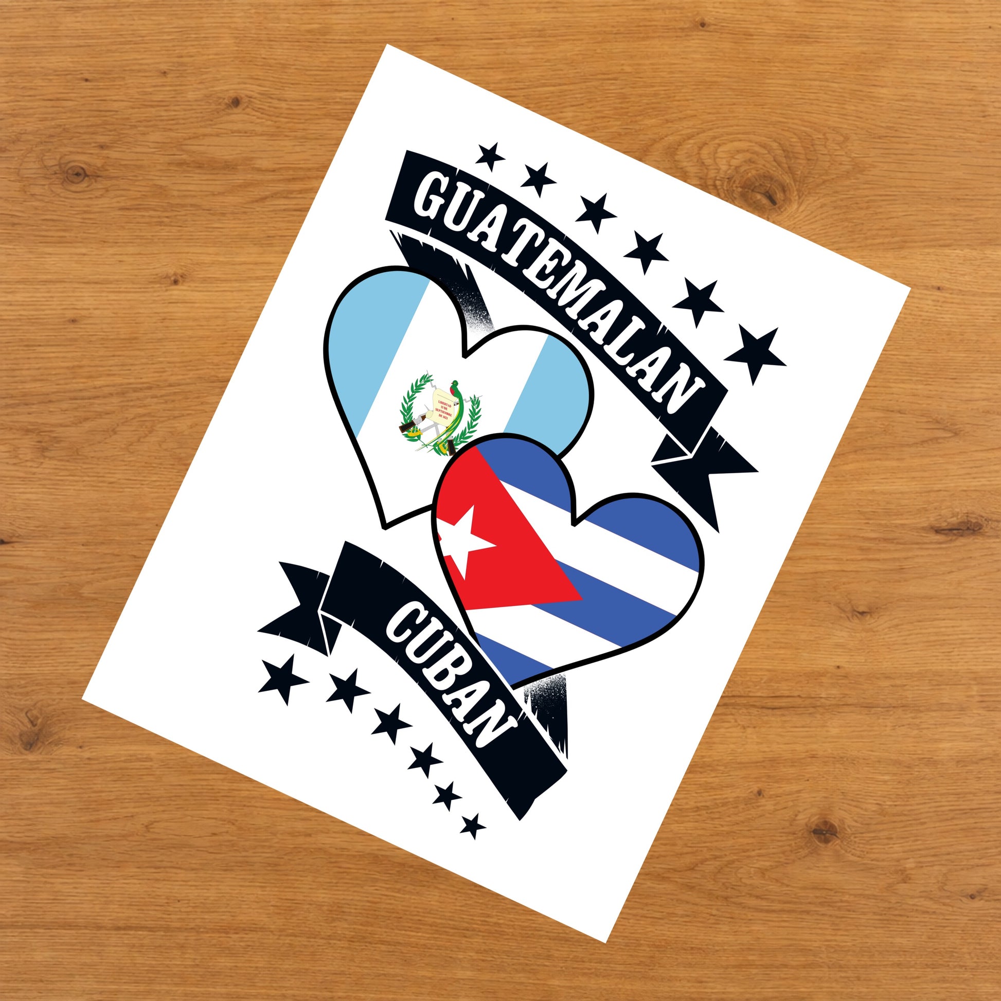 Guatemalan Cuban Heart Flags Guatemala Cuba 8"x10" Wall Art Print