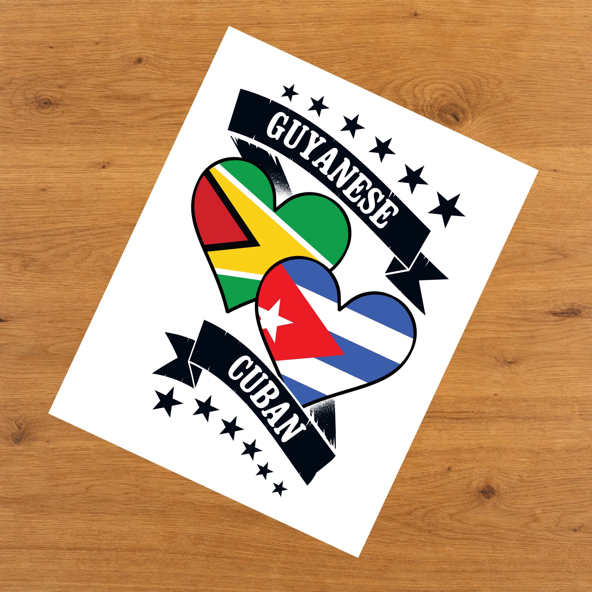 Guyanese Cuban Heart Flags Guyana Cuba 8"x10" Wall Art Print