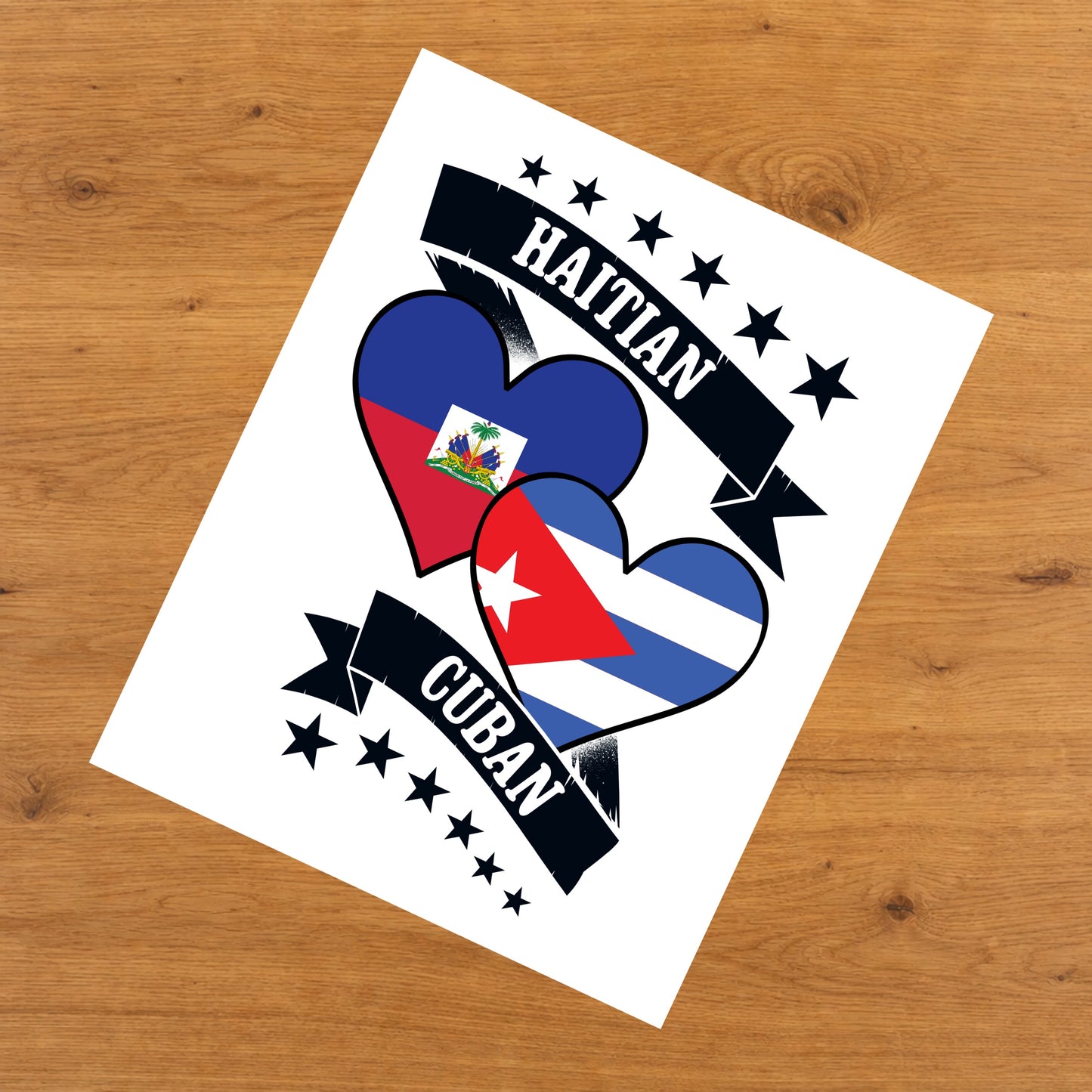 Haitian Cuban Heart Flags Haiti Cuba 8"x10" Wall Art Print