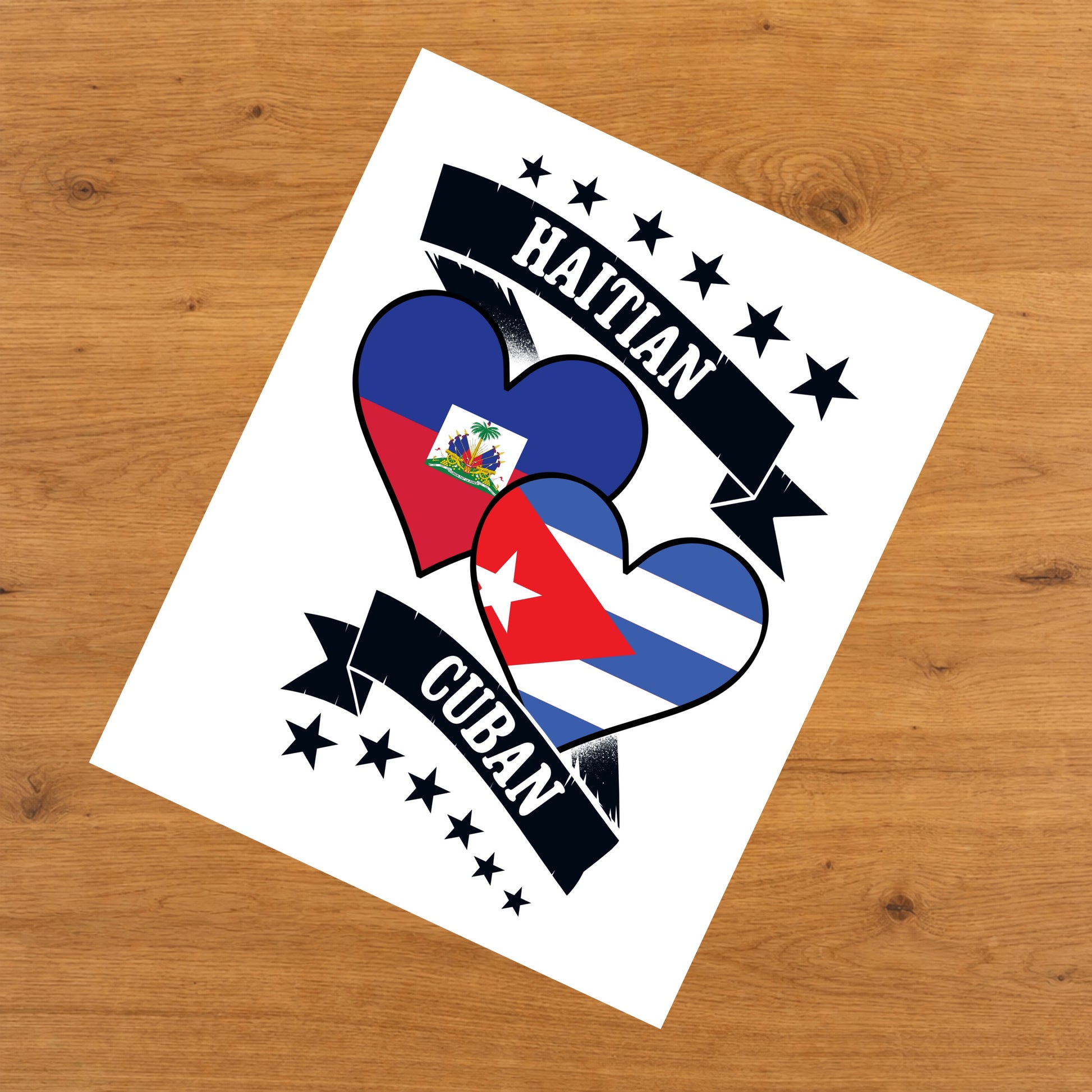Haitian Cuban Heart Flags Haiti Cuba 8"x10" Wall Art Print