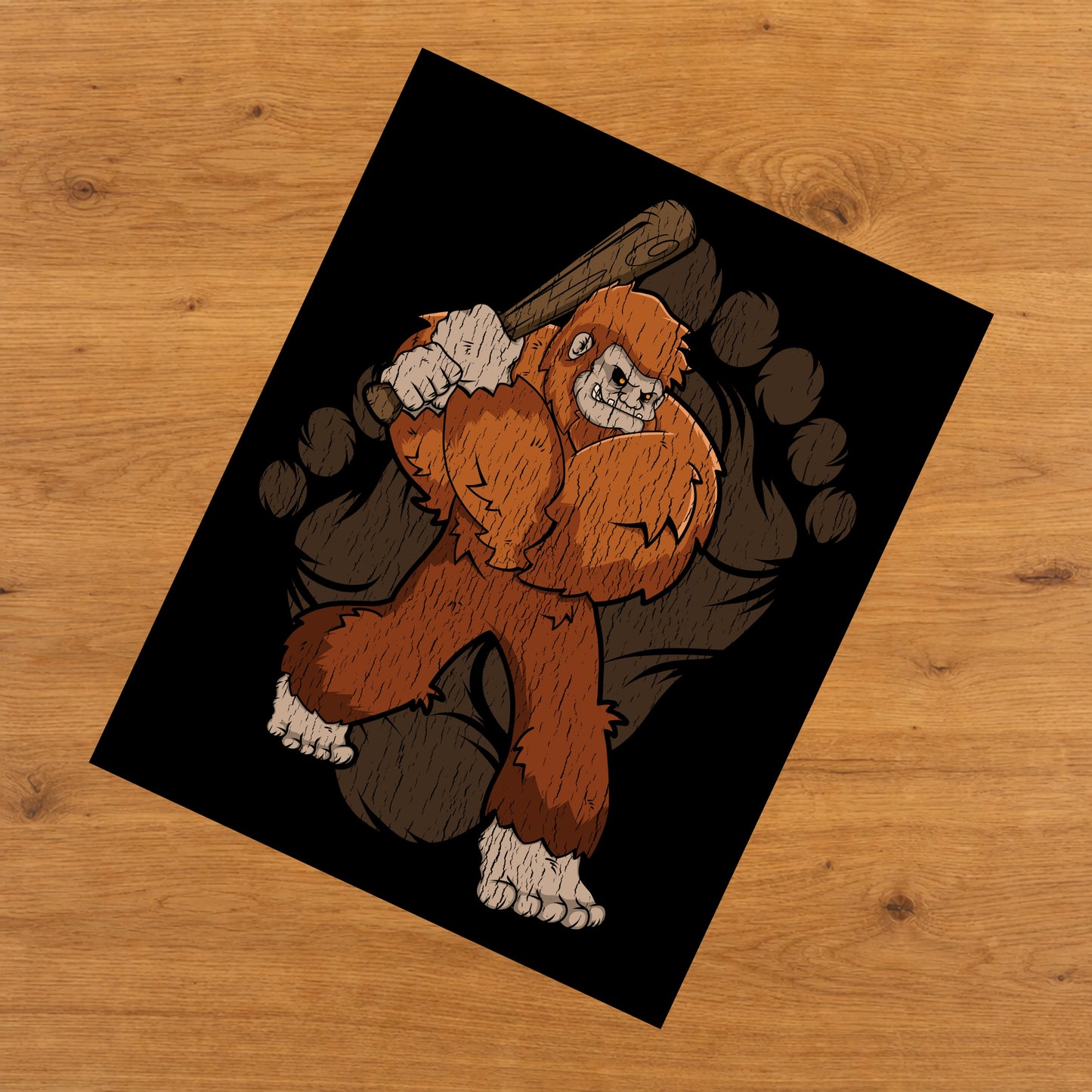 Bigfoot Baseball Art - Sasquatch Baseball Bat 8"x10" Wall Art Print