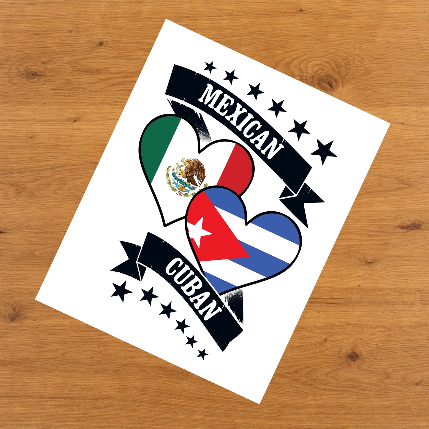 Mexican Cuban Heart Flags Mexico Cuba 8"x10" Wall Art Print
