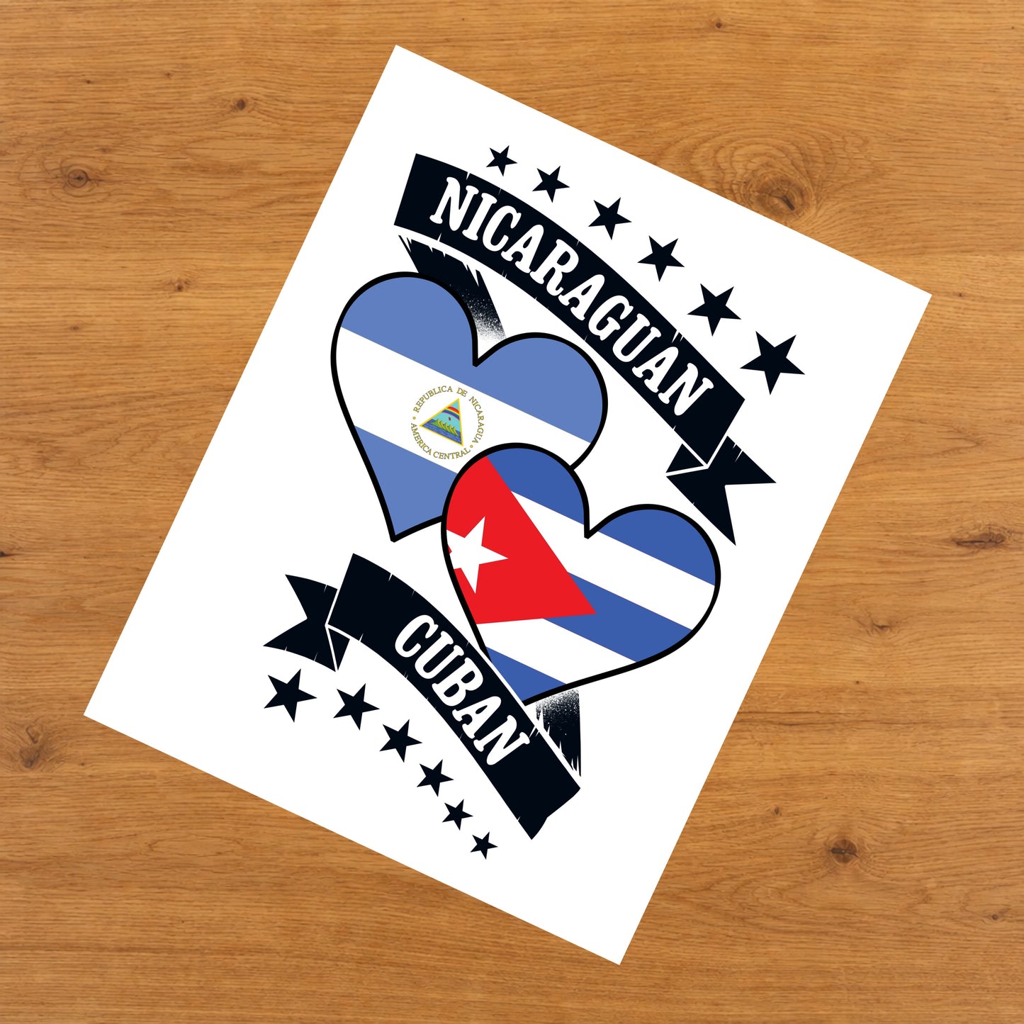 Nicaraguan Cuban Heart Flags Nicaragua Cuba 8"x10" Wall Art Print